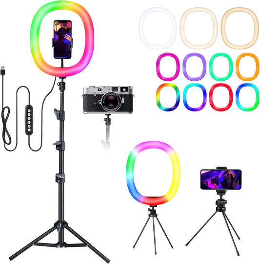 12'' RGB Selfie Ring Light,Mayoga Dimmable LED Ring Light with Tripod Stand & Phone Holder,Circle Light for Live Stream/Youtube Video/Makeup/Tik Tok/Vlogging,Compatible with Iphone Android  MAYOGA   