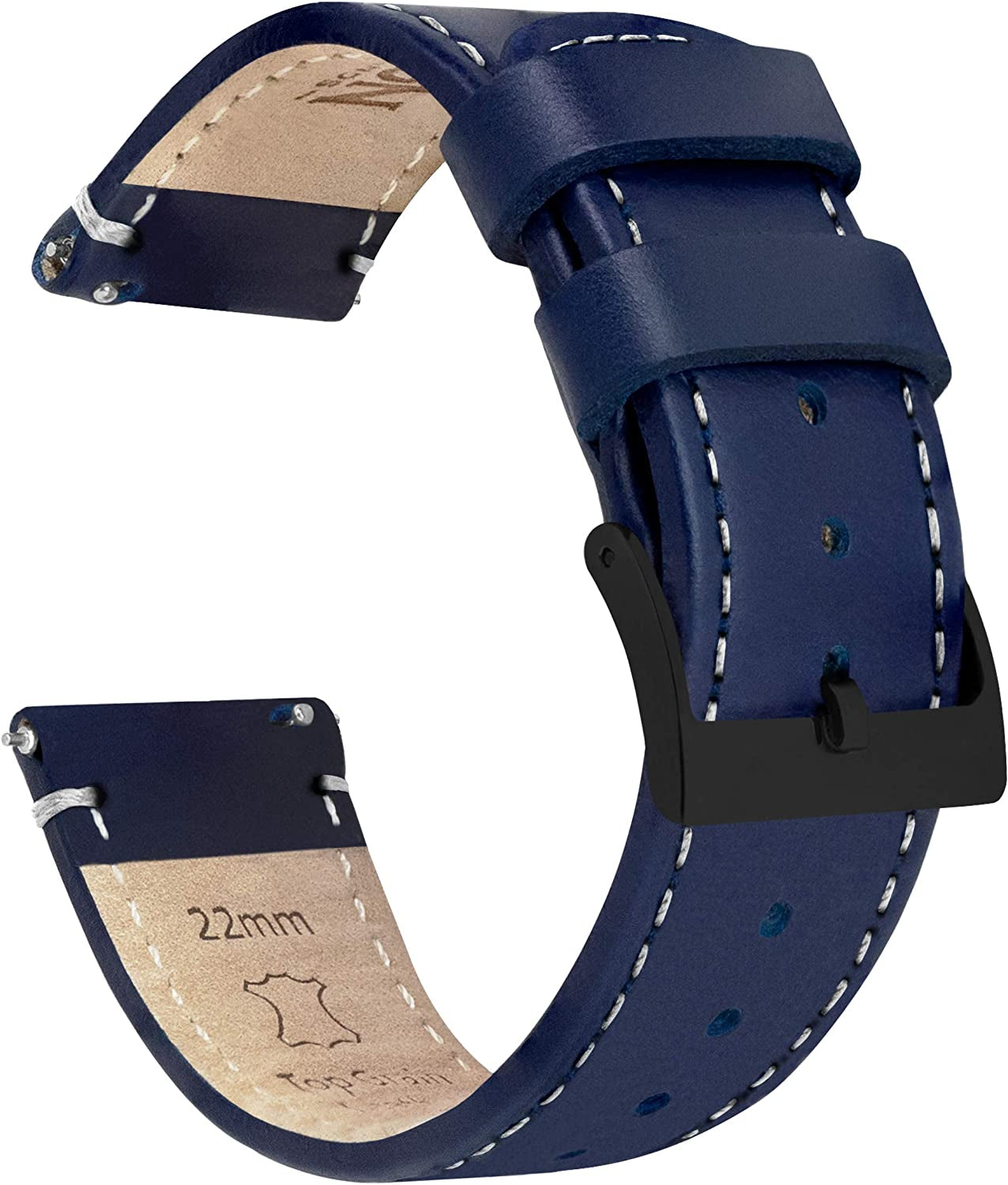 BARTON Top Grain Leather Watch Bands Compatible with All Apple Watch Models - Series 8, 7, 6, 5, 4, 3, 2, 1, SE & Ultra - Size 38Mm, 40Mm, 41Mm, 42Mm, 44Mm, 45Mm or 49Mm  Barton Watch Bands Navy Blue Leather / Linen White Stitching 20mm 