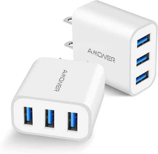 USB Wall Charger, Amoner 2Pack 15W 3-Port USB Plug Cube USB Cube Power Adapter for Iphone 14/13/12/11/Pro/Promax/Xs/Xr/X/8, Galaxy S22 S21 and More and More  Amoner   