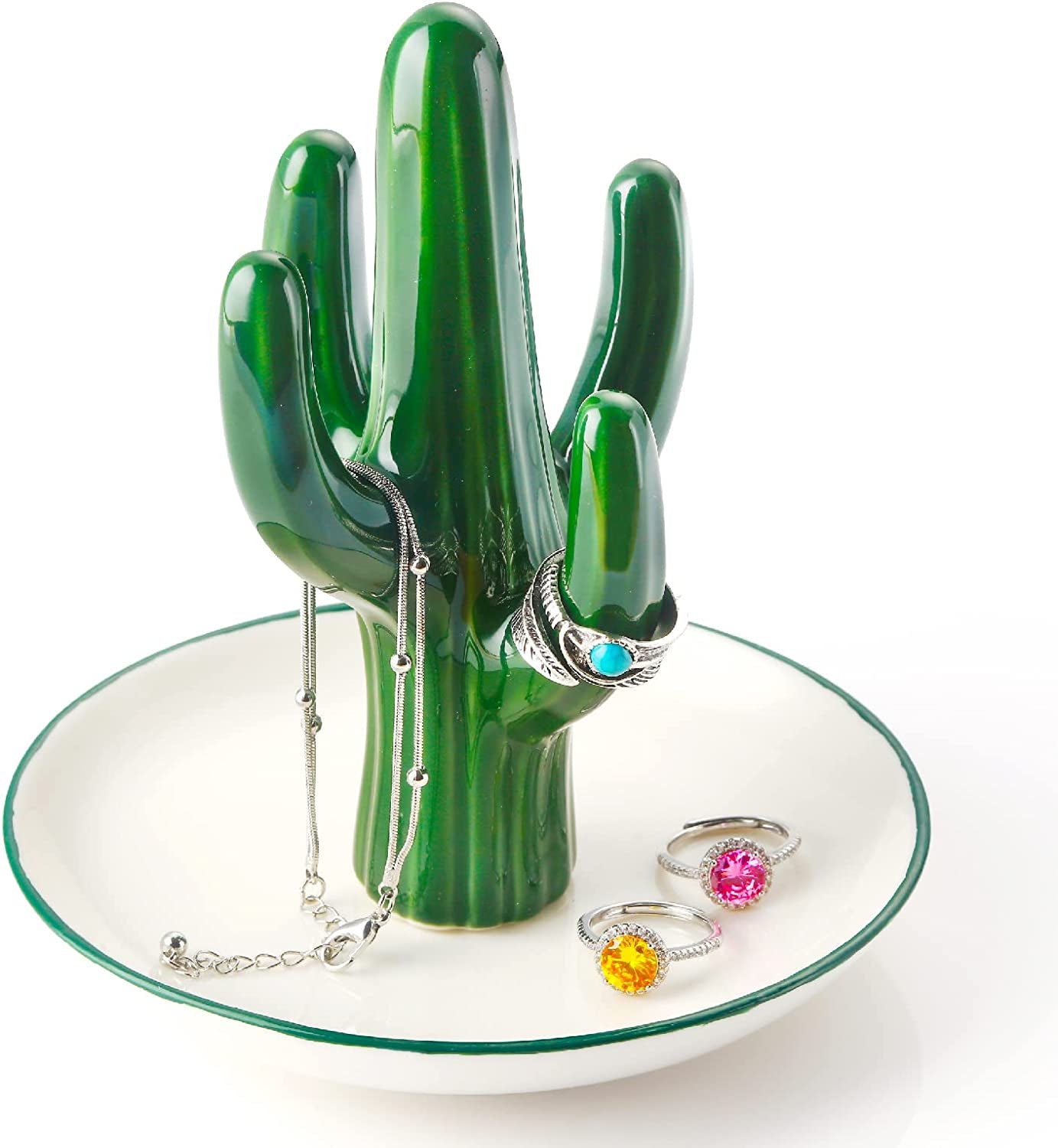 PUDDING CABIN Aloe Ring Holder,Cactus Ring Dish,Jewelry Holder Trinket Tray for Rings Earrings Necklace Organizer,Christmas Gift for Women Girls, Birthday Gift for Women Her  Eastyle Tall Cactus  