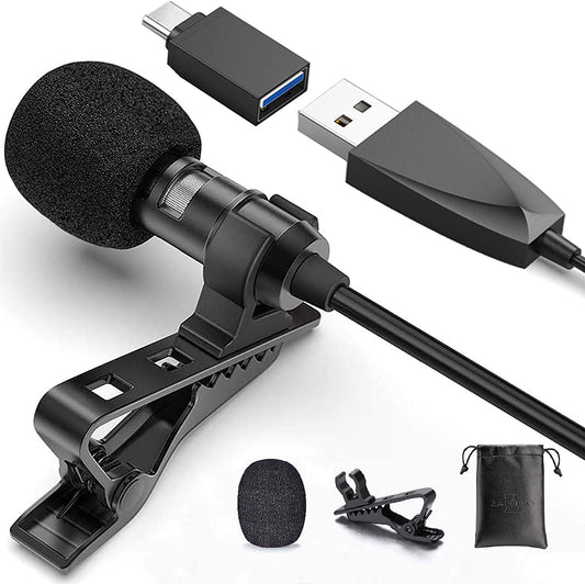 USB Lavalier Lapel Microphone for Video Recording Podcasting Streaming, USB C Clip-On Computer Microphones, Plug & Play Omnidirectional Condenser Lav Mic for Android Phone PC Laptop Mac Macbook PS4  Z ZAFFIRO   