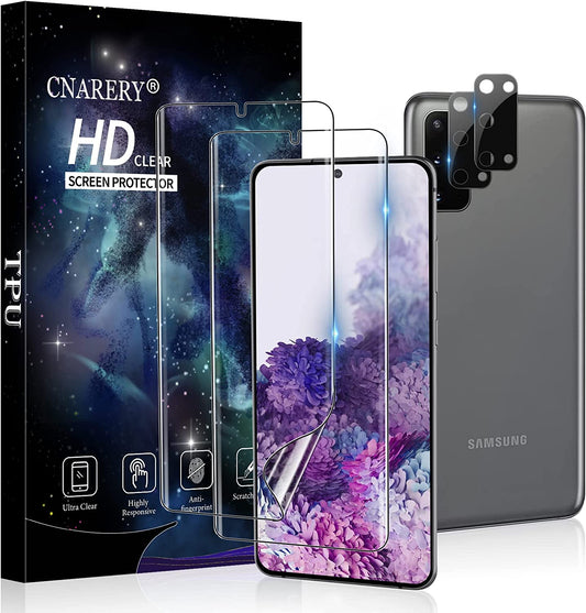 Cnarery [2+2 Pack] TPU Screen Protector for Samsung Galaxy S20, 2 Pack Flexible TPU Screen Protector with 2 Pack Camera Lens Protector, 3D Curved Full Coverage Bubble Free  Cnarery   