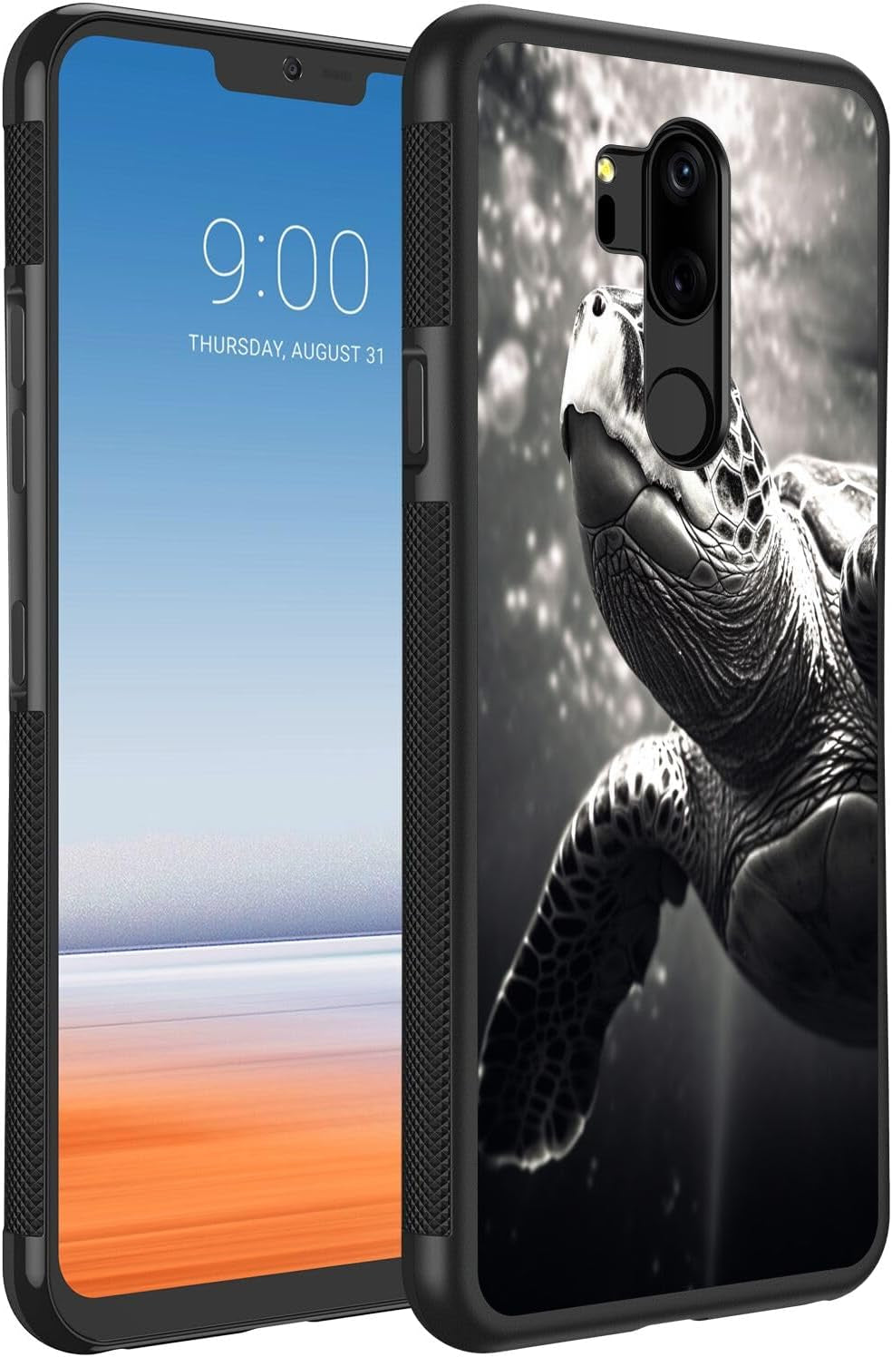 Deweidirect Phone Case for LG G7 Thinq with Sea Turtle Designer Art012 Black Slim Rubber Frame Full Body Protection Cover Case for LG G7 Thinq Drop Protection  JINXIUSS   
