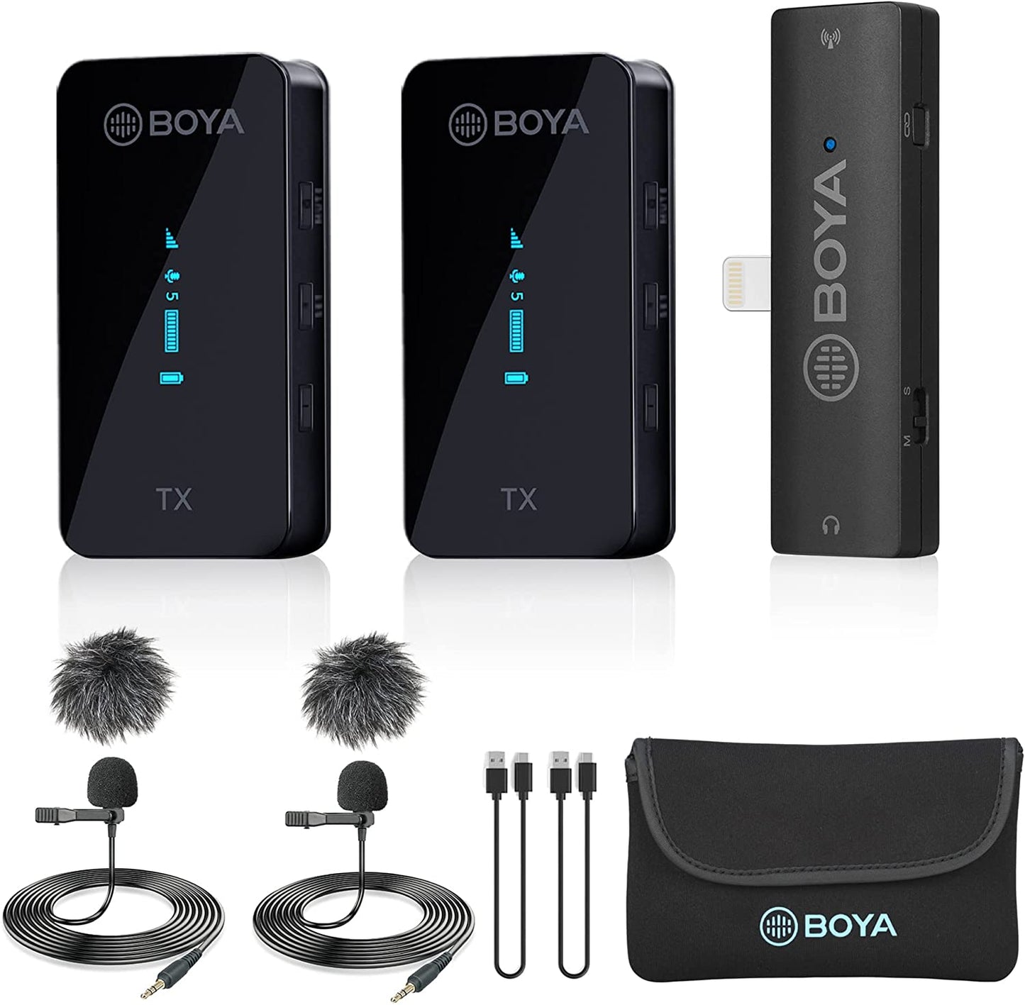 BOYA BY-XM6-S2 Wireless Lavalier Microphone, with OLED, 328Ft Range, 2.4Ghz Dual Lapel Wireless Microphone for Phone Camera PC Video Recording Interview Vlog Live Stream (2 TX+1 RX)  BOYA BY-XM6-S4  