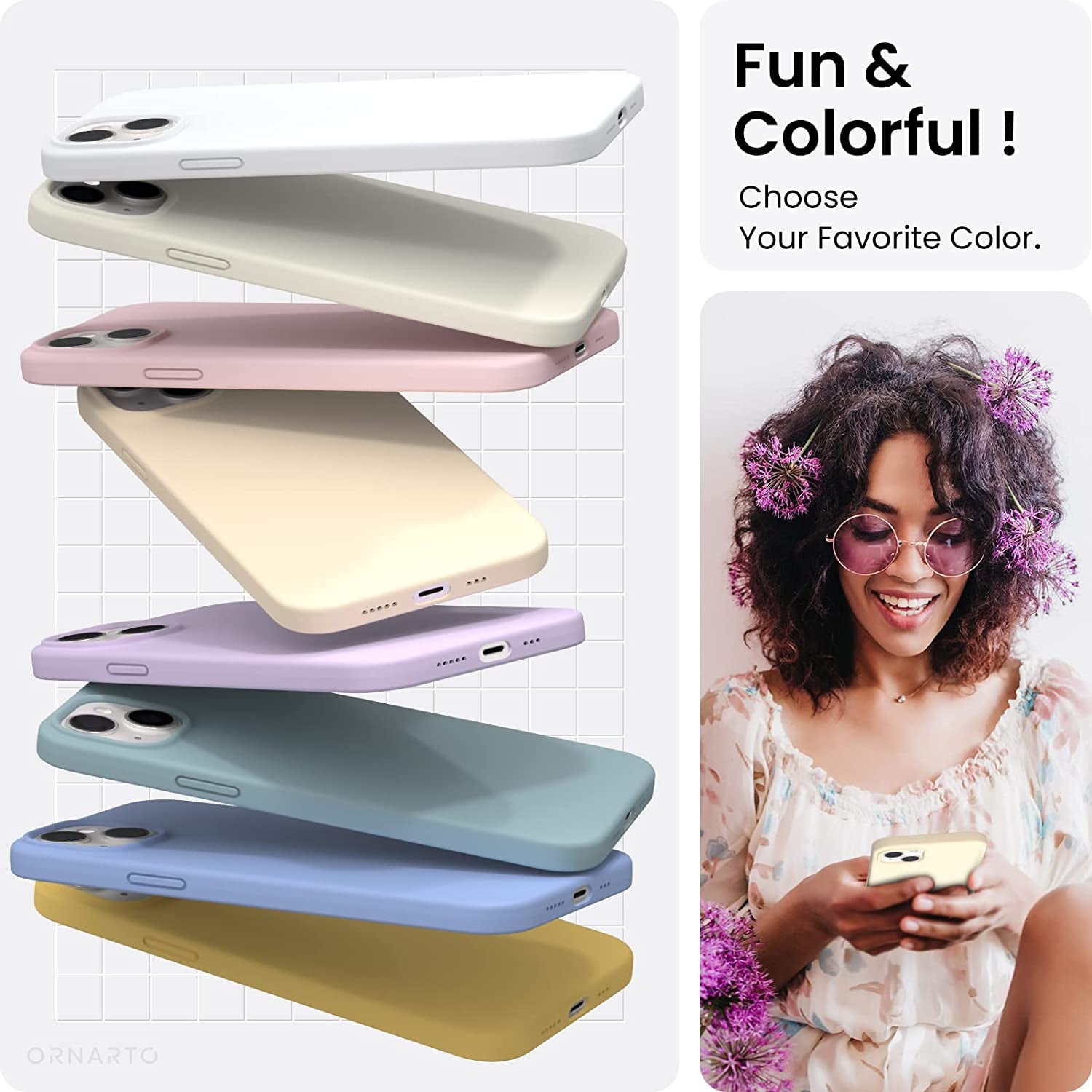 ORNARTO Compatible with Iphone 14 Case 6.1, Slim Liquid Silicone 3 Layers Full Phone Covered Soft Gel Rubber Case Protective Phone Cover 6.1 Inch-Baby Yellow  ORNARTO   