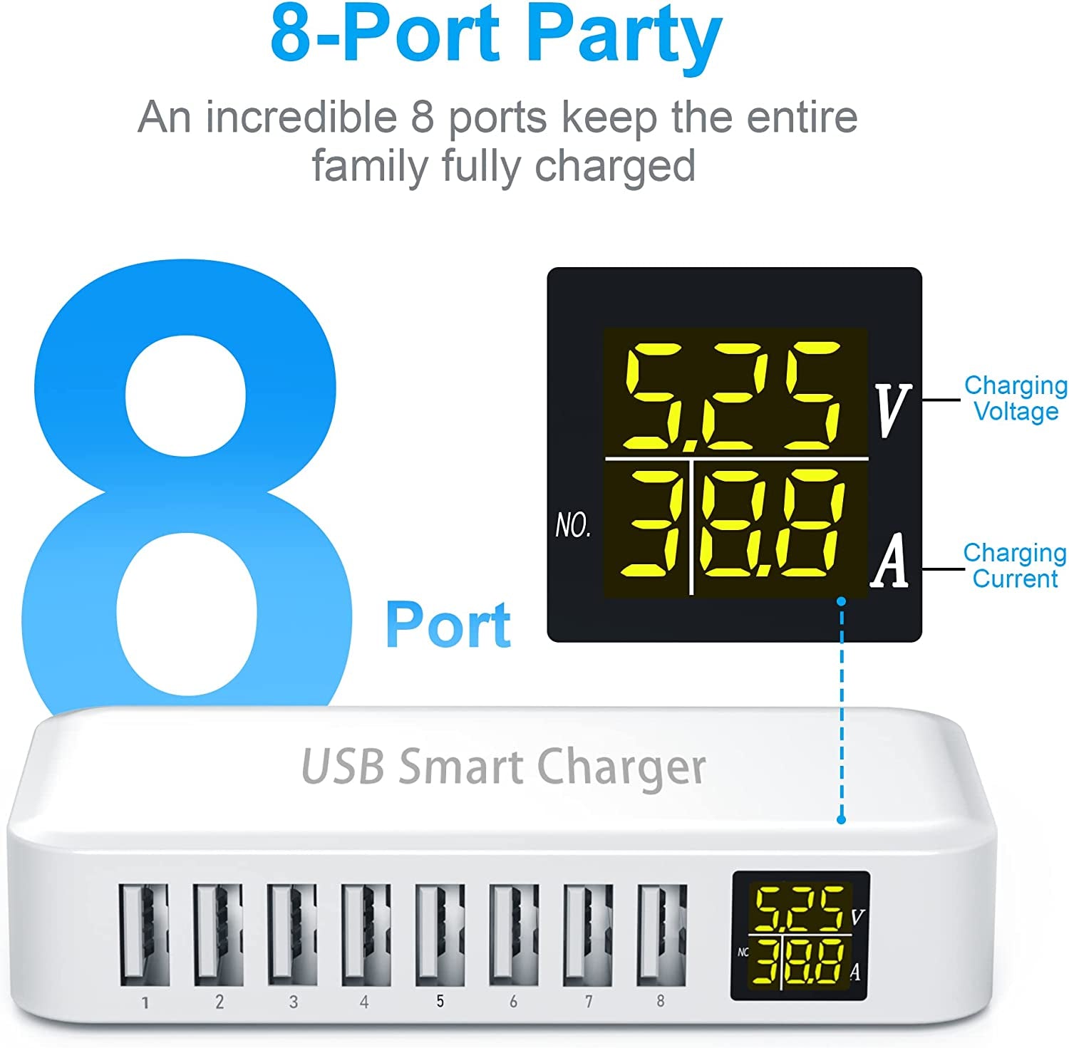USB Charging Station, Ziwodiv 8-Port 60W/12A USB Charger Station, Multi Ports USB-A Charging Hub with LED Display, Compact Desktop Charger for Multiple Devices, Iphone Ipad Samsung Android and Tablet  Shenzhen Ruifeng Microelectronics Co. LTD   