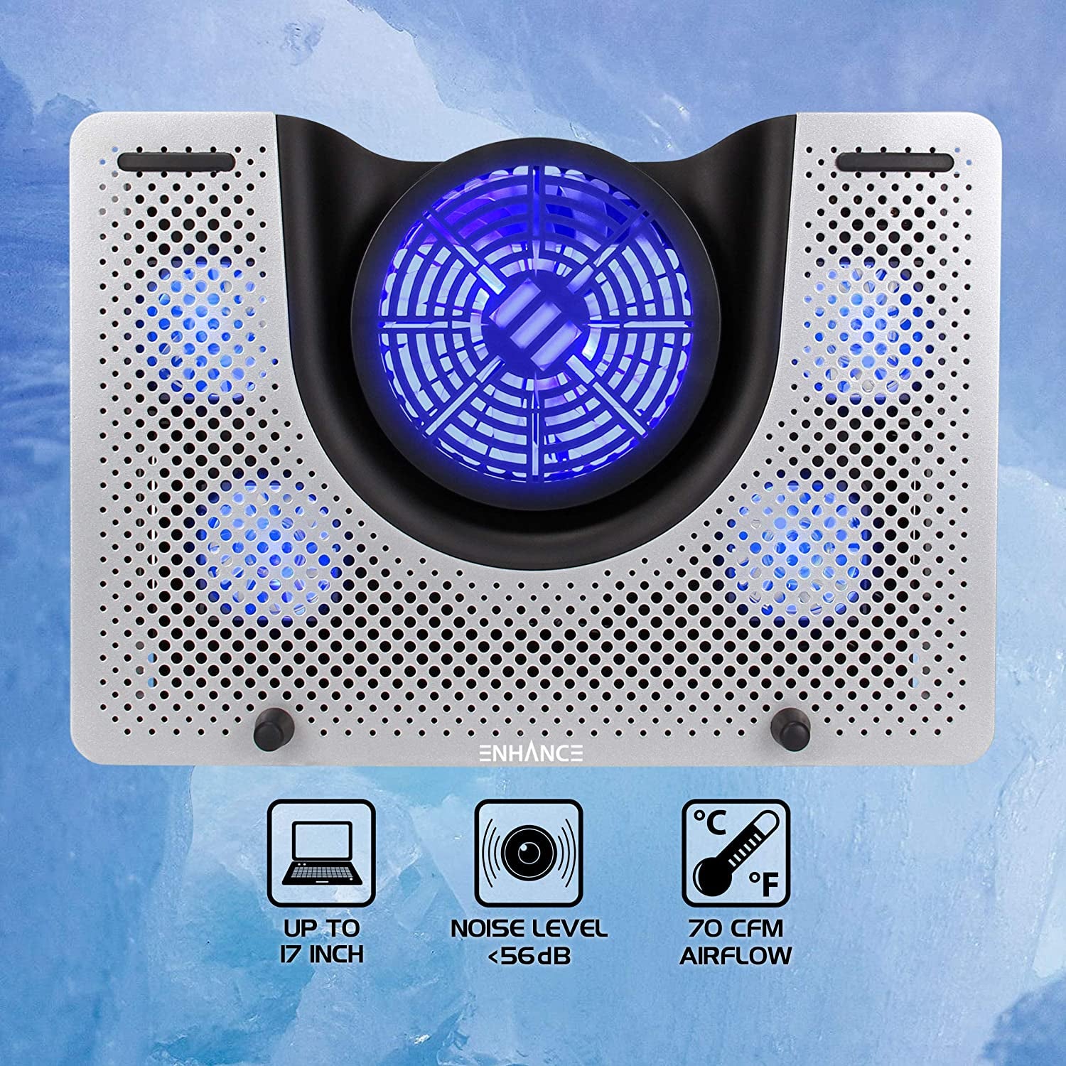 ENHANCE Cryogen 3 Gaming Laptop Cooling Pad - USB Powered 5 LED Fans , Metal Cooler Surface Fits 17.3 Inch Laptops , Smartphone Device Holder , 5 Adjustable Stand Settings , Portable for PC Gamer  ENHANCE   