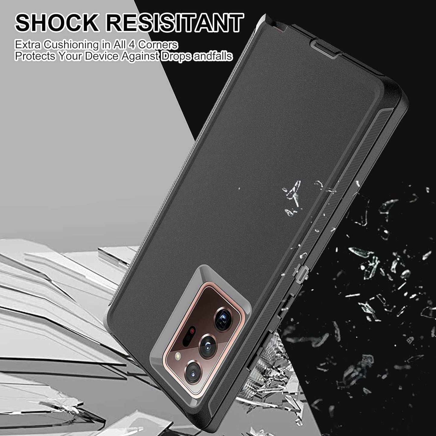 HONG-AMY for Note 20 Ultra Case, Galaxy Note 20 Ultra Case with Self Healing Flexible TPU Screen Protector [2 Pack], 3 in 1 Heavy Duty Protection Case for Samsung Note 20 Ultra 5G(Black/Grey)  HONG-AMY   