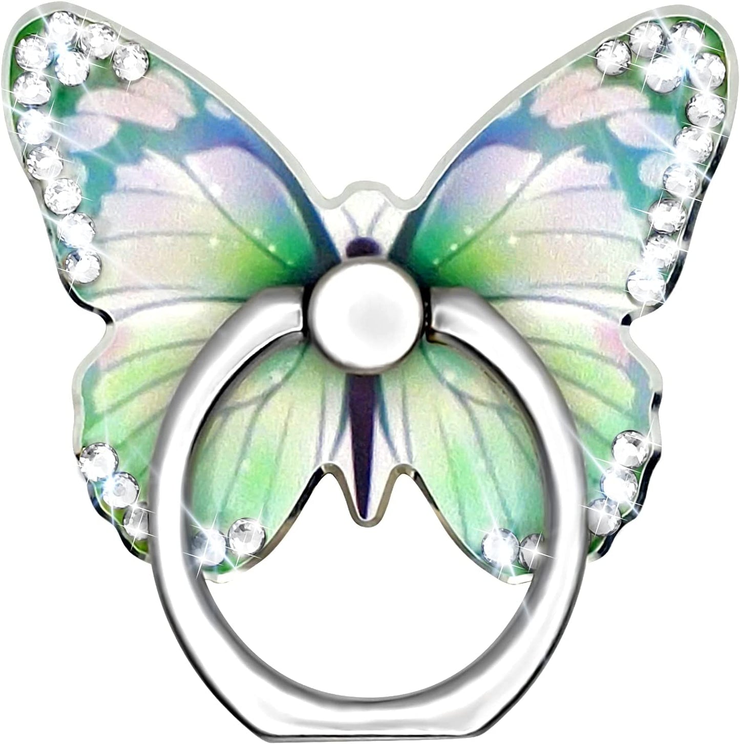 Cavdycidy Bling Metal Cute Butterfly Cell Phone Ring Holder 360°Rotation Finger Stand Kickstand Universal Compatible with All Smartphone(Diamond Deep Blue)  Cavdycidy white diamond  