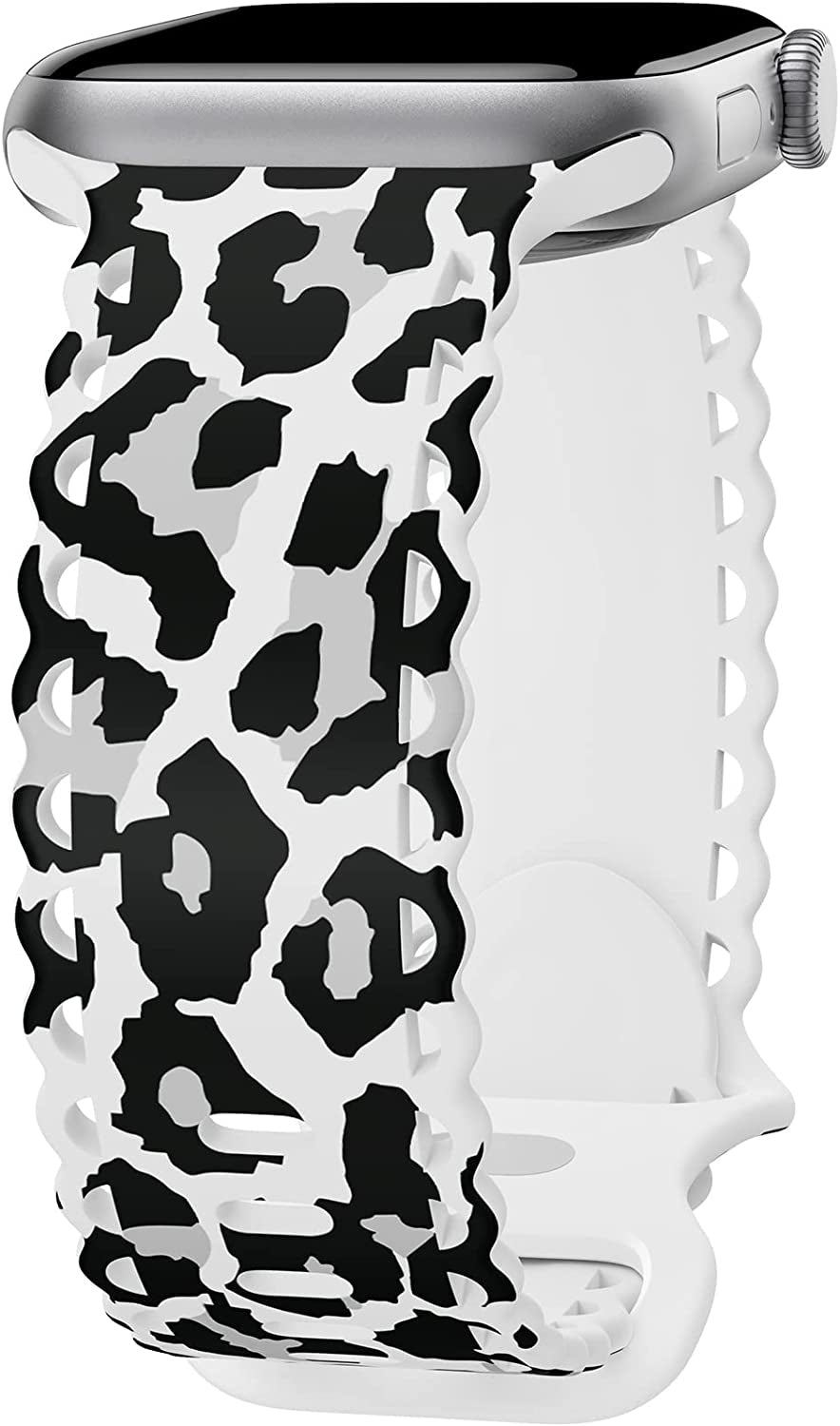 Upfurmach Compatible with Apple Watch Band 41Mm 40Mm 38Mm 49Mm 45Mm 44Mm 42Mm Women Girl, Rose Floral Print Lace Hollow-Out Soft Silicone Sport Bands for Iwatch Ultra SE Series 8 7 6 5 4 3 2 1, Rosb-38  UpfurMach A-Black White Leopard 41mm/40mm/38mm 