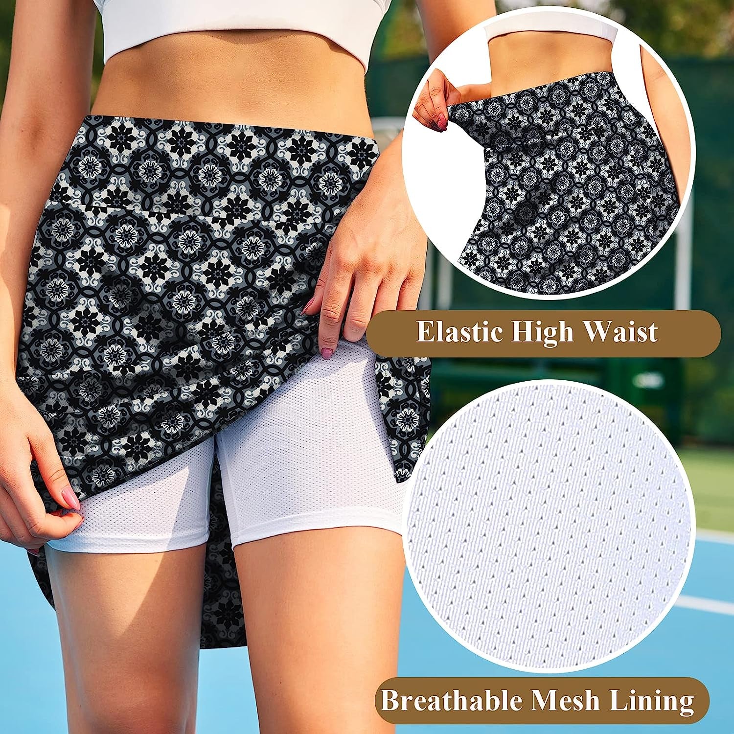 Women'S 20" Knee Length Tennis Skorts Skirts SPF Elastic Athletic Skorts with Shorts Golf Skirt with Pocket Casual Skorts  COOrun   