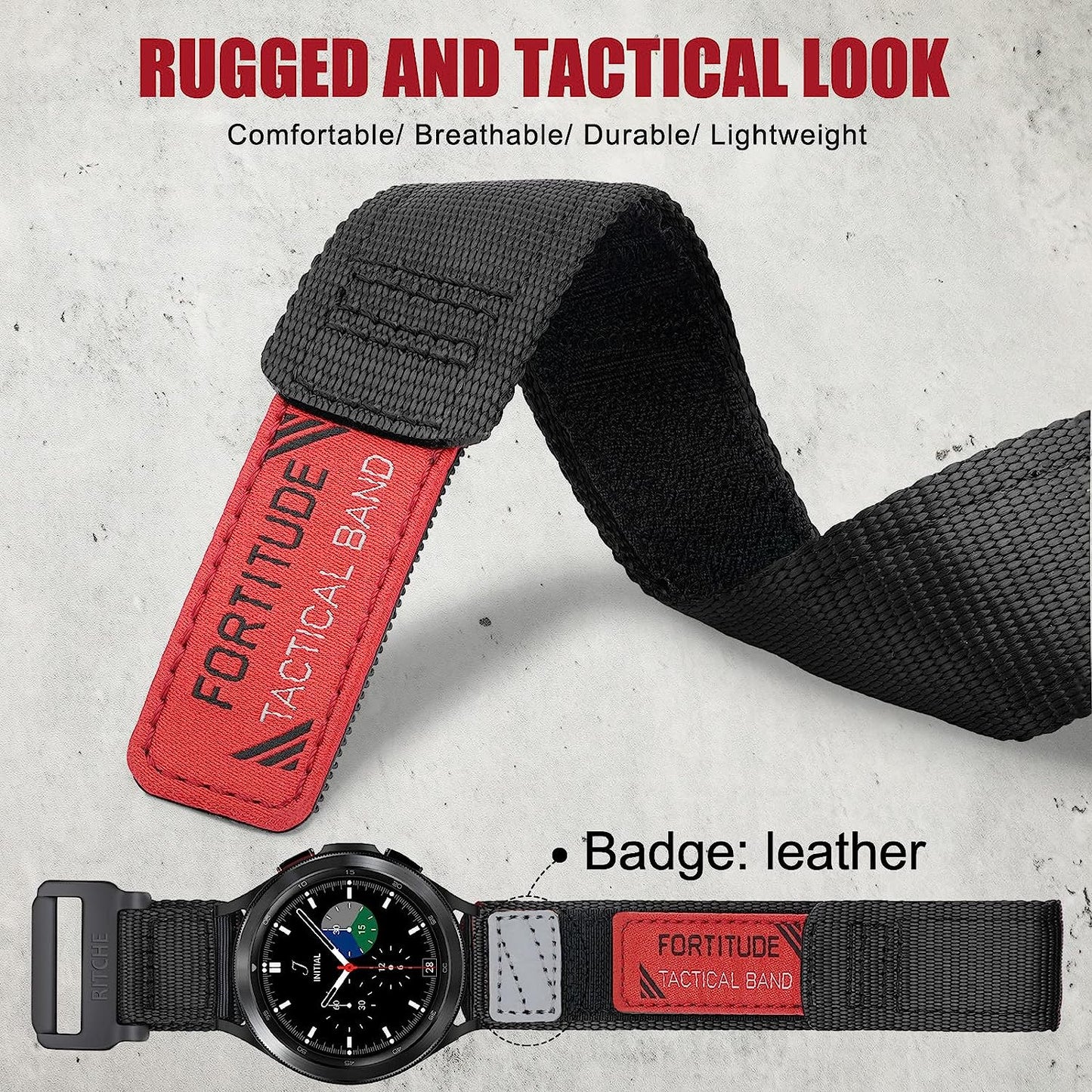 20Mm Quick Release Nylon Rugged Sports Watch Band for Men Compatible with Samsung Galaxy Watch 4/5 Band/Active 2 Watch Bands 40Mm 44Mm/Galaxy Watch 5 Pro Band 45Mm/Watch  41Mm/Watch 4 Classic 42Mm 46Mm Black/Navy Blue/Crimson Red/Pumpkin Orange/Army Green  Ritche   