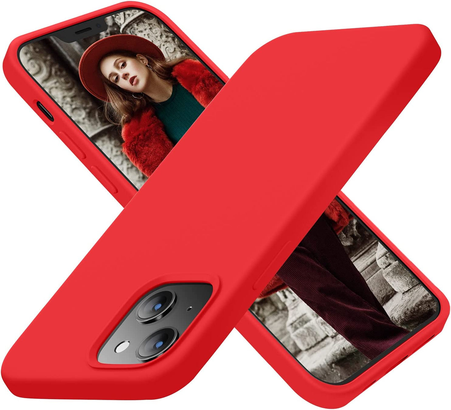 Cordking Designed for Iphone 13 Case, Iphone 14 Case, Silicone Ultra Slim Shockproof Protective Phone Case with [Soft Anti-Scratch Microfiber Lining], 6.1 Inch, Black  Cordking Red  