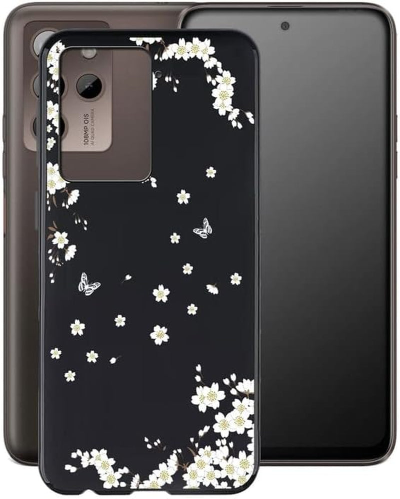 WIMSPEED Case for HTC U23 Pro (6.7"), Black Soft TPU Bumper Phone Case, Slim Shockproof Silicone Military Grade Drop Protective Shell for HTC U23 Pro - Camellia  WIMSPEED White Flower  