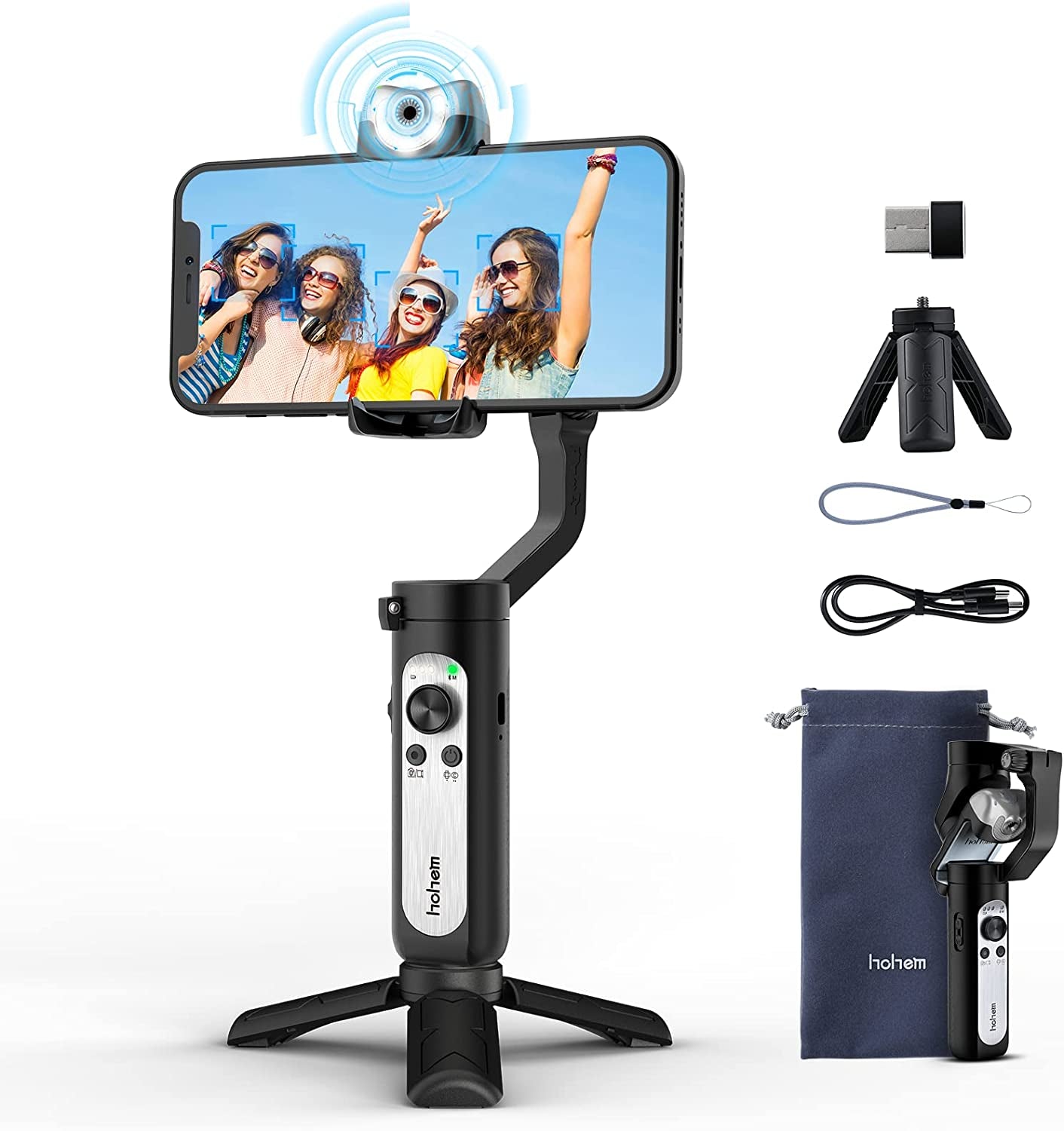 Hohem Isteady V2 Gimbal Stabilizer for Smartphone, 3-Axis Phone Gimbal W/Independent AI Tracking Sensor & Fill Light, Foldable Gimbal Vlogging Stabilizer for Iphone Android Youtube Tiktok Live Video  hohem Technology Co., LTD.   