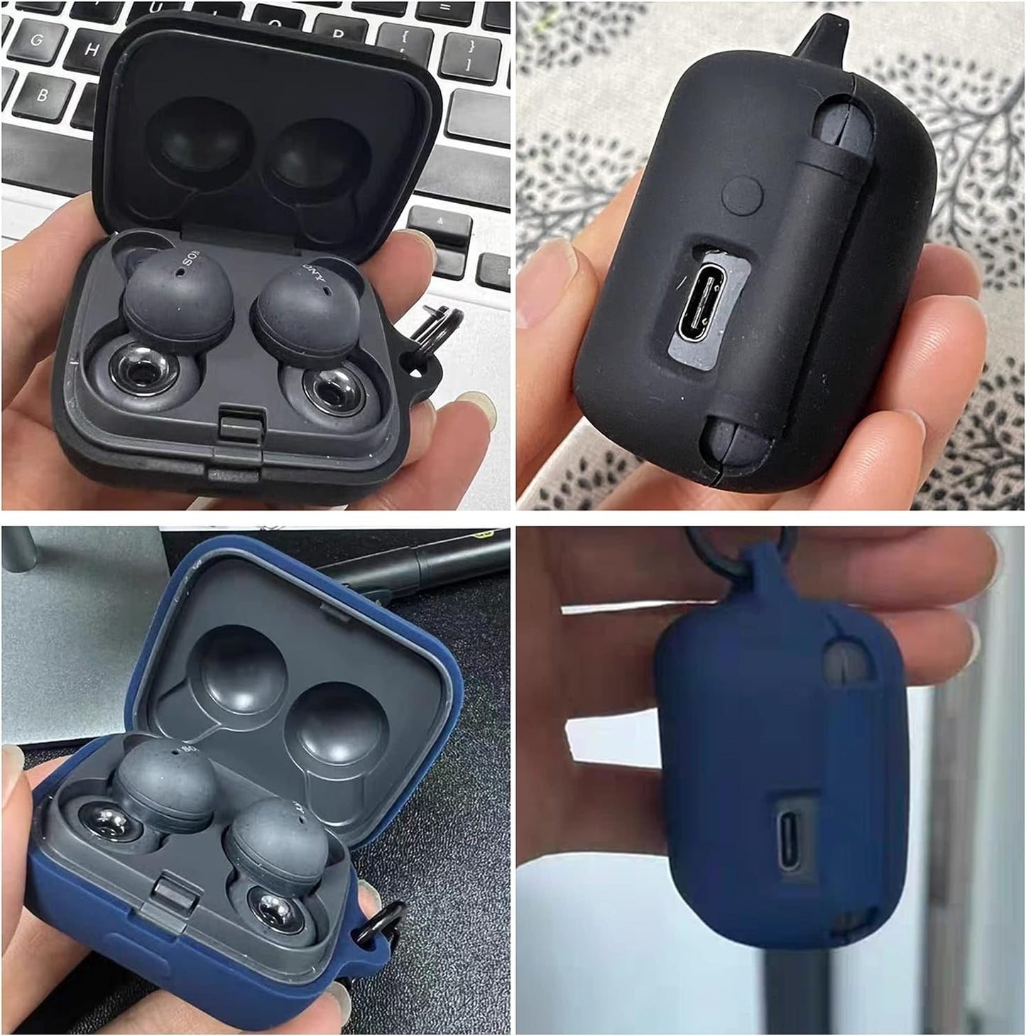 2 Pack DAYJOY Soft Silicone Protective Case Cover Compatible with Sony Linkbuds WF-L900 Earphone, Protective Skin Sleeve with Key Chain (Black+Blue)  DAYJOY   