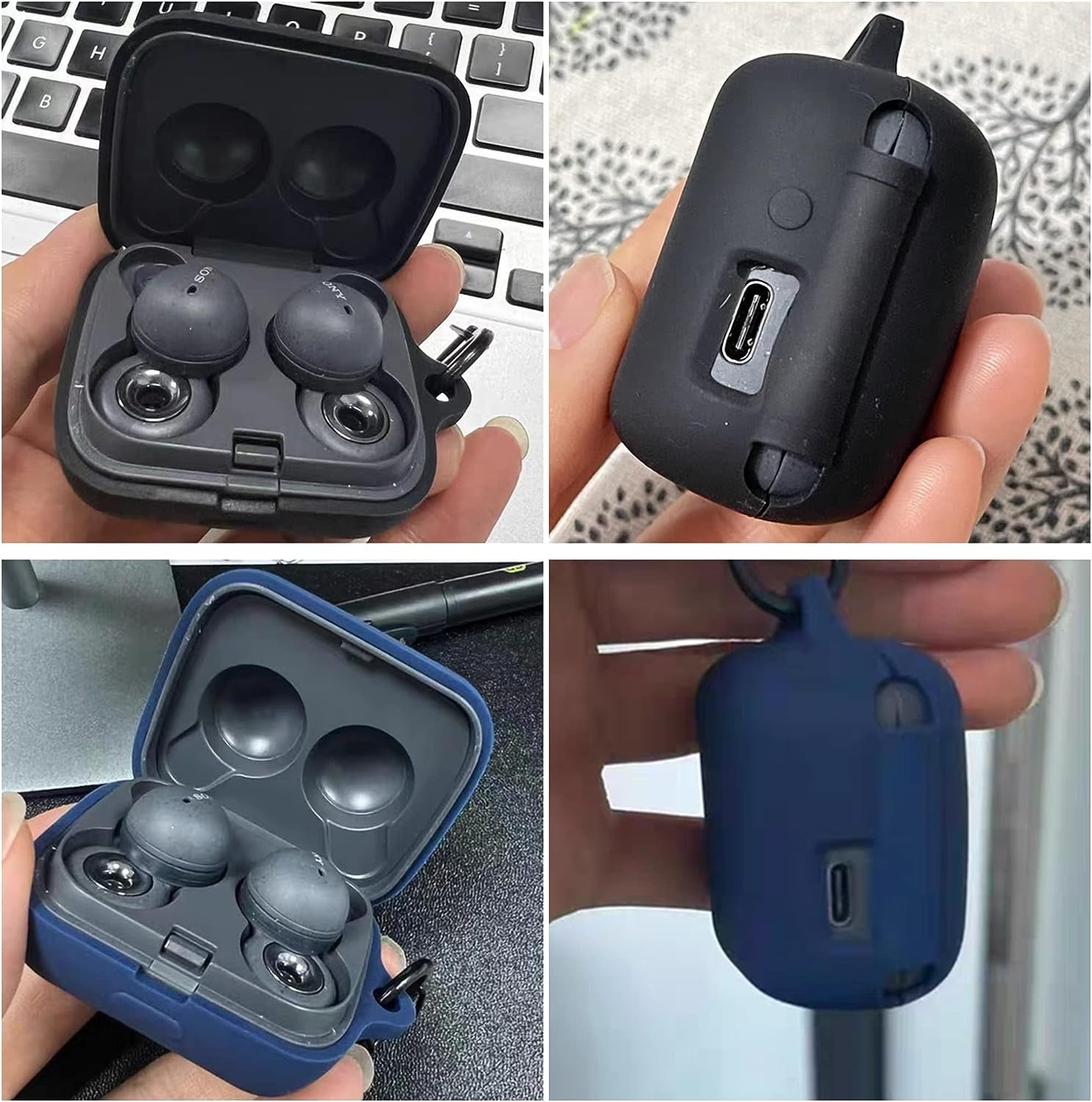 2 Pack DAYJOY Soft Silicone Protective Case Cover Compatible with Sony Linkbuds WF-L900 Earphone, Protective Skin Sleeve with Key Chain (Black+Blue)  DAYJOY   