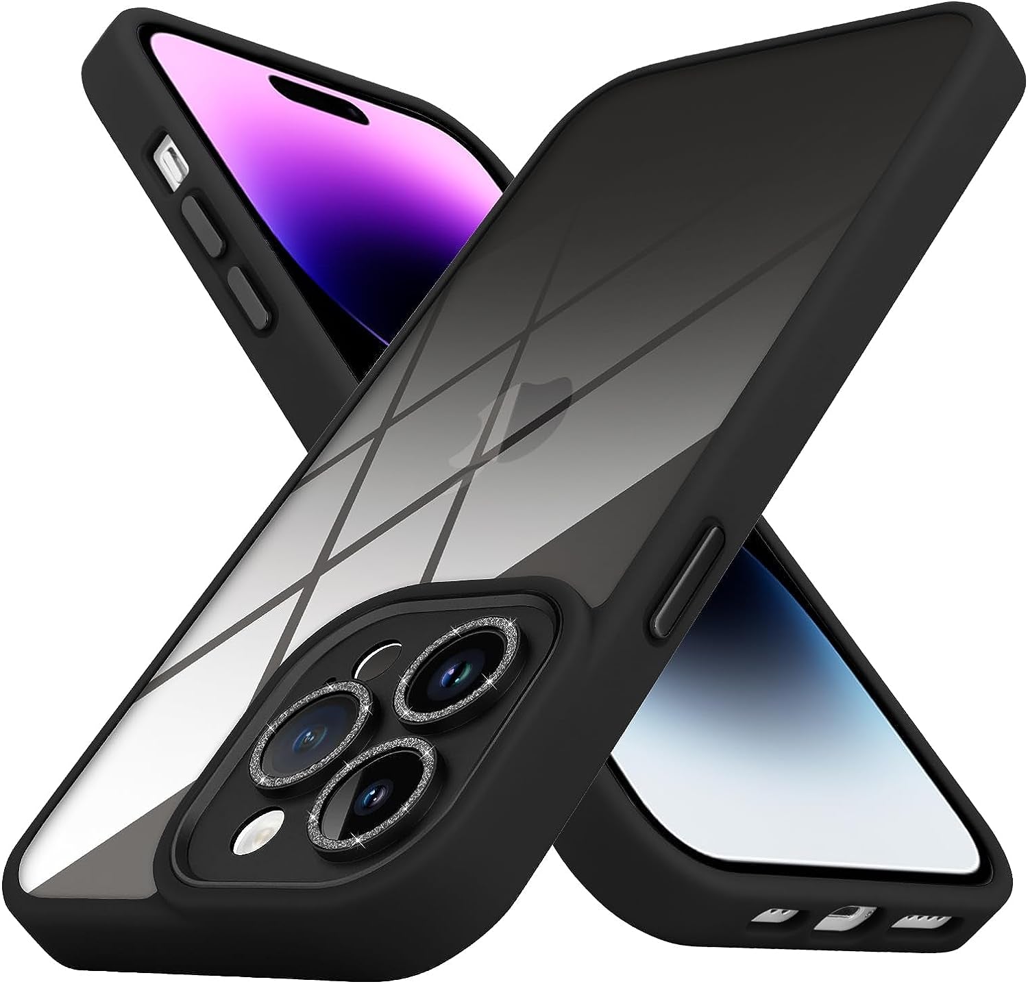 Tharlet Clear for Iphone 14 Pro Case [10FT Military Grade Drop Tested] White Silicone Slim Clear Hard Back Frame with Glitter Camera Lens Case for Iphone 14 Pro Phone Case, Purple (6.1")  tharlet Black  