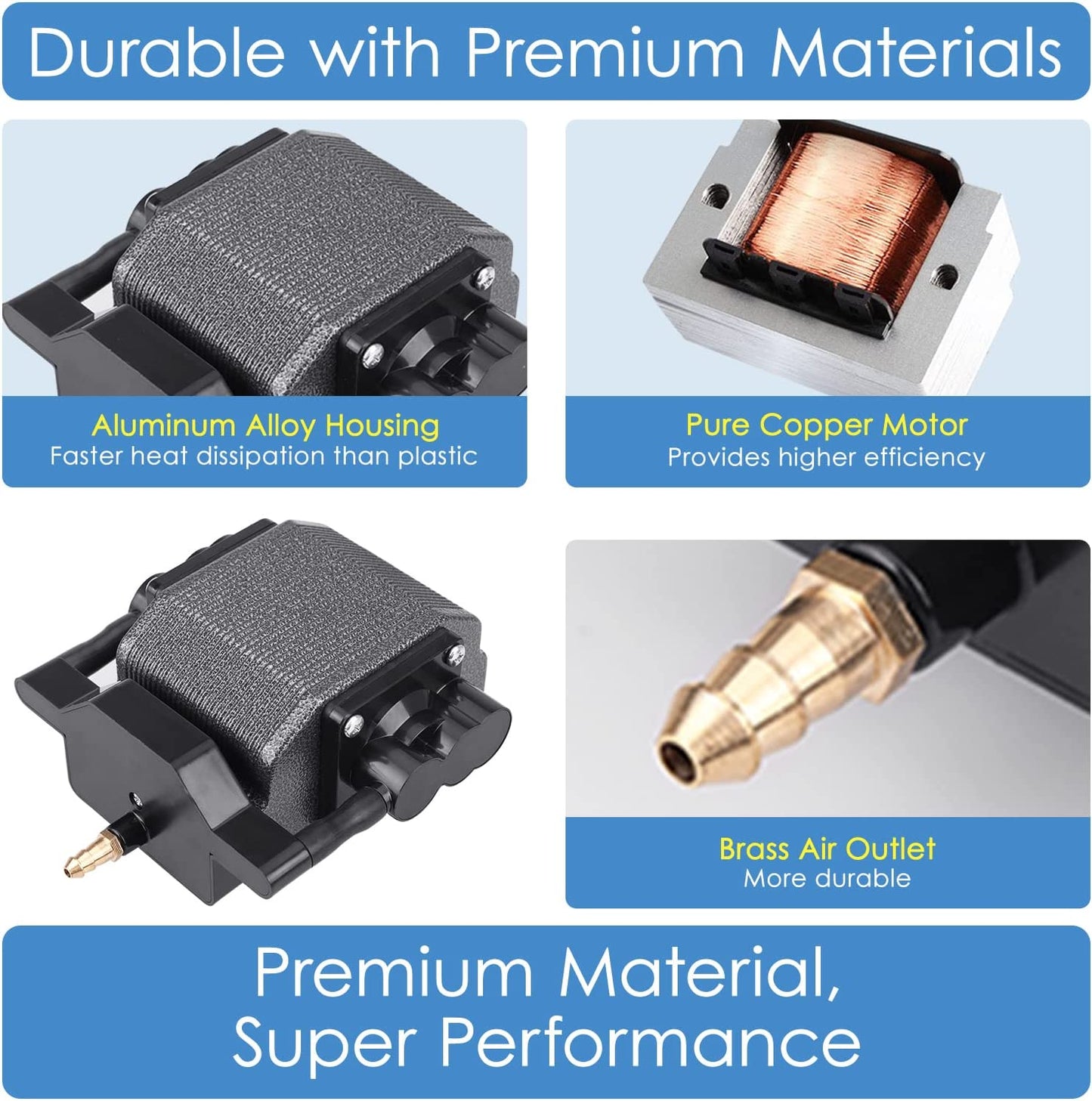 Aquamiracle Quiet Aquarium Air Pump 317/475GPH 0.025/0.03Mpa 8/16W High Pressure Air Pump Commercial Air Pump Pond Aerator Bubbler Hydroponics Air Pump Oxygen Pump for up to 800/1200 Gallon Water  AquaMiracle   