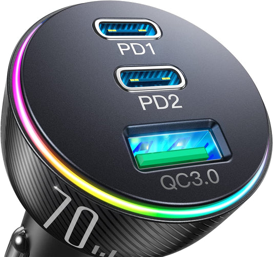 70W USB C Car Charger, JOYROOM Dual PD35W & QC3.0 Super Fast Charging, Compatible with Iphone 14 Pro Max/14 Plus/13 Pro Max/Ipad Pro, Samsung Galaxy S23 Ultra/S22/S21, Google Pixel  JOYROOM   