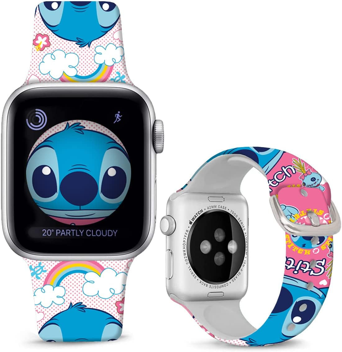 Sjiangqiao Compatible with Apple Watch Bands Stitch 42Mm 44Mm 45Mm/Ultra 49Mm Cute Cartoon Band Lovely Style Replacement Strap Soft Silicone Chic Cartoon Design Pattern Sports Bands for Iwatch Series SE 8 7 6 5 4 3 2 1 Men Women(Pink)  Sjiangqiao   