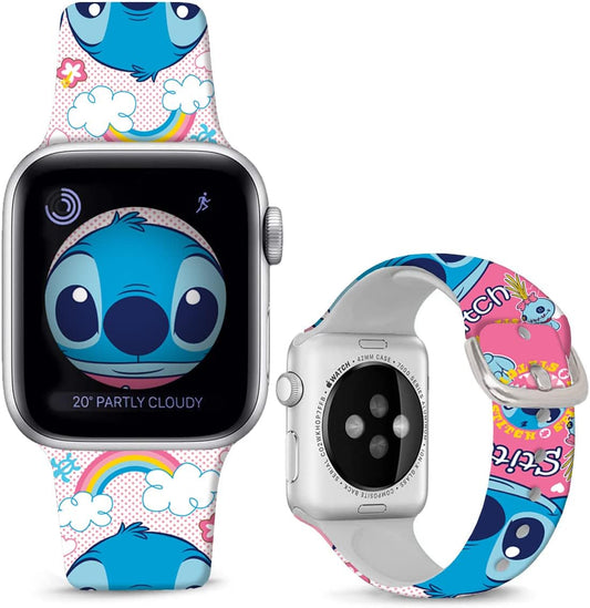 Sjiangqiao Compatible with Apple Watch Bands Stitch 42Mm 44Mm 45Mm/Ultra 49Mm Cute Cartoon Band Lovely Style Replacement Strap Soft Silicone Chic Cartoon Design Pattern Sports Bands for Iwatch Series SE 8 7 6 5 4 3 2 1 Men Women(Pink)  Sjiangqiao   