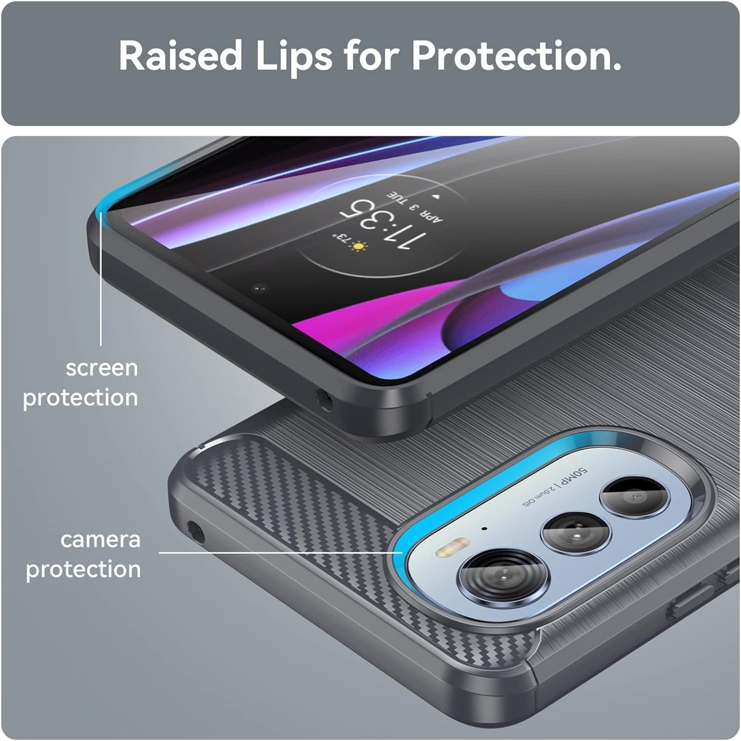 For Motorola Edge 2022 Case, Moto Edge 2022 Case with HD Screen Protector, Fashion Non-Slip Shock-Absorption Flexible TPU Bumper Soft Rubber Protective Phone Case Cover for Motorola Edge 2022, Gray  JINZHI Inc   