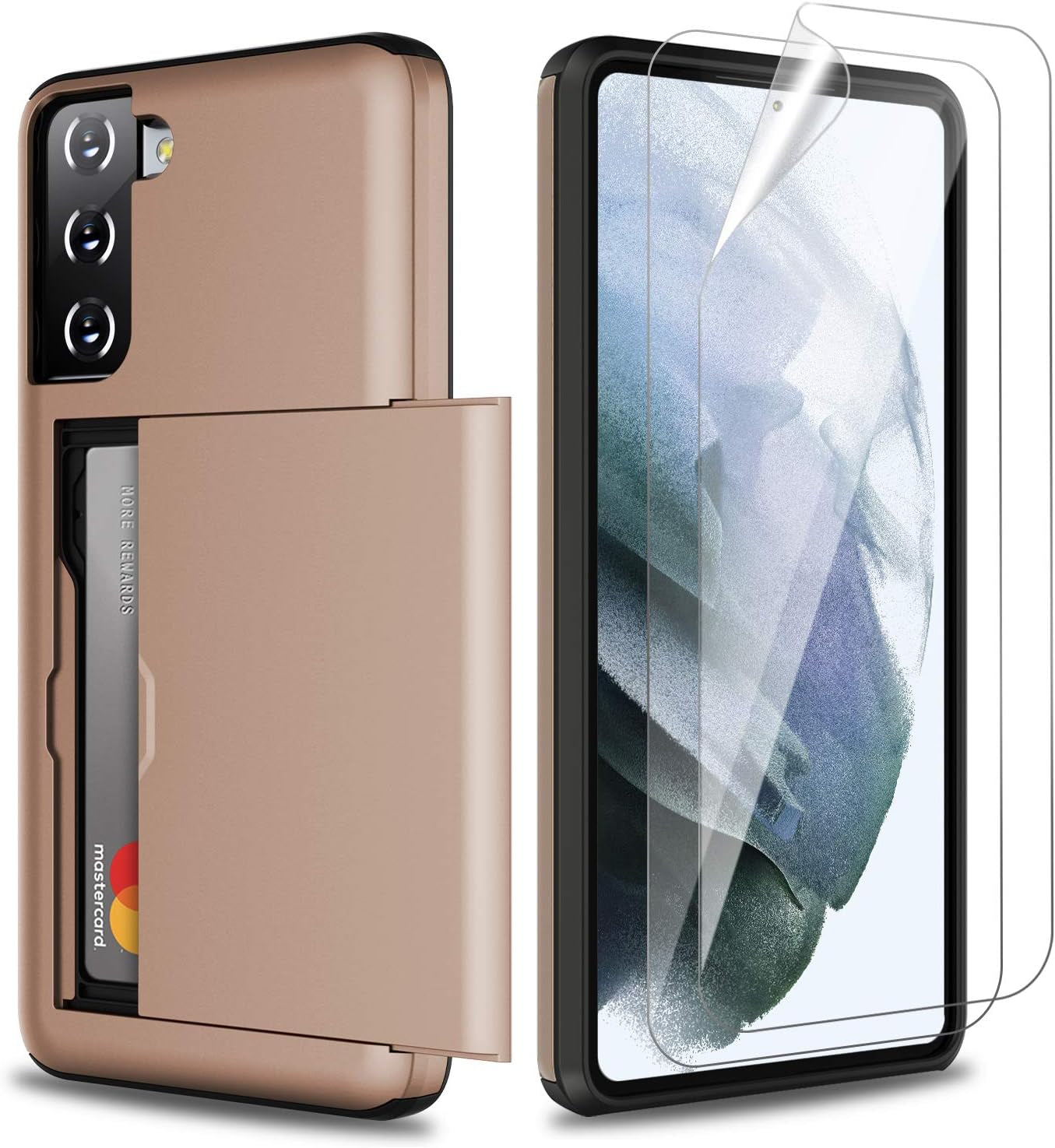 Zuslab Wallet Case Compatible with Samsung Galaxy S21 5G Phone Case with Card Holder Shockproof anti Scratch Compatible with Samsung Galaxy S21 5G with Screen Protector[X2Pack] Dark Blue  ZUSLAB Rose Gold  