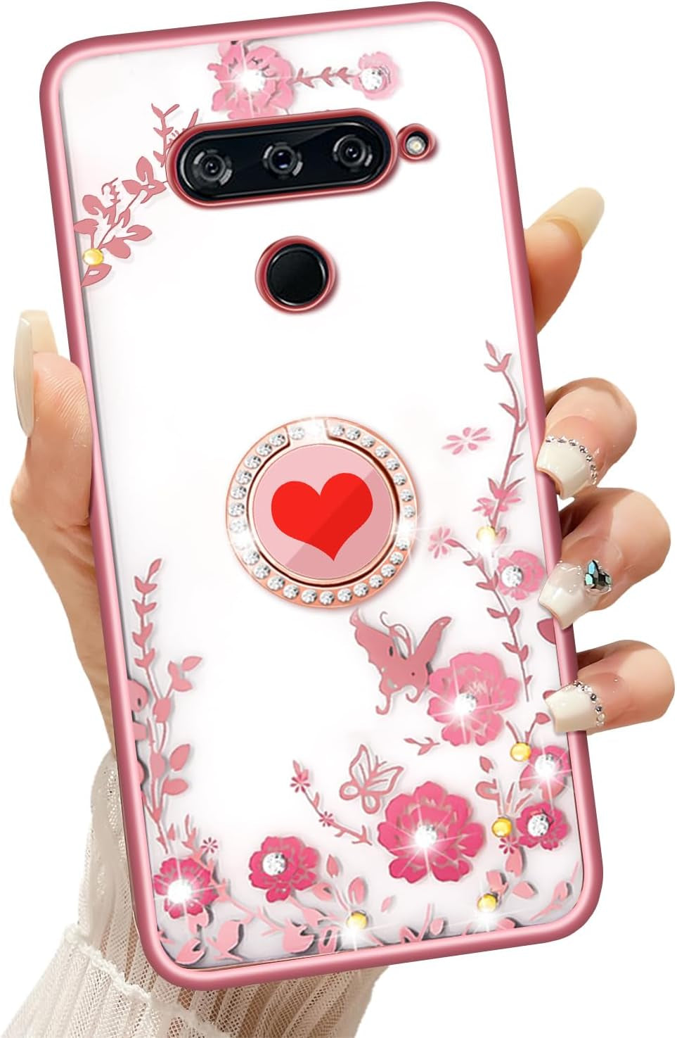 Easyscen Case for LG V40 Thinq, Red Heart Butterfly Cute Girls Phone Case Soft Silicone Clear Case for Girls Women, Thin Slim Lightweight Pro Tective Bumper Cover for LG V40 Thinq - Butterfly  xinchuang   