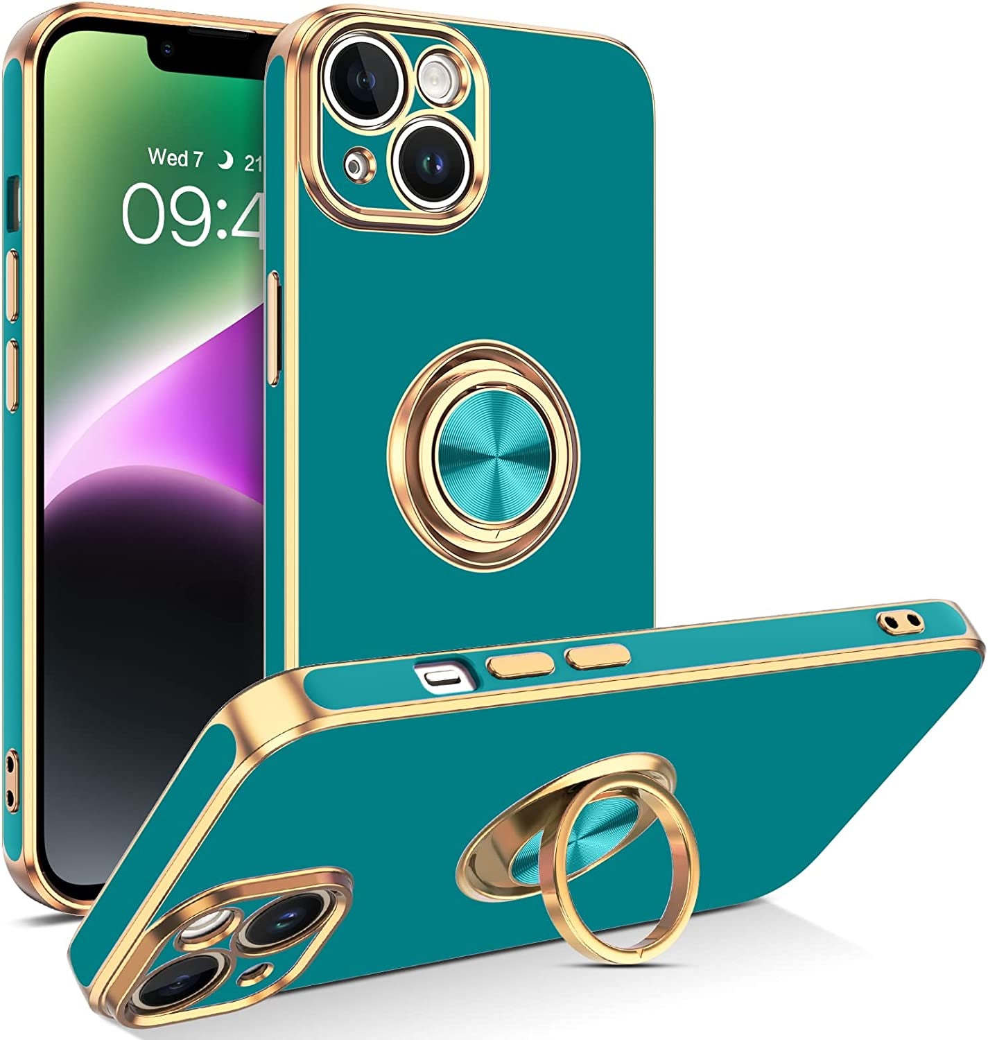 VENINGO Iphone 14 Case,Phone Cases for Iphone 14,Slim Fit Soft 360° Ring Holder Kickstand Magnetic Car Mount Supported Easy Clean Shockproof Protective Cover for Apple Iphone 14 6.1" 2022,Black/Golden  VENINGO RN266-Ocean Blue  