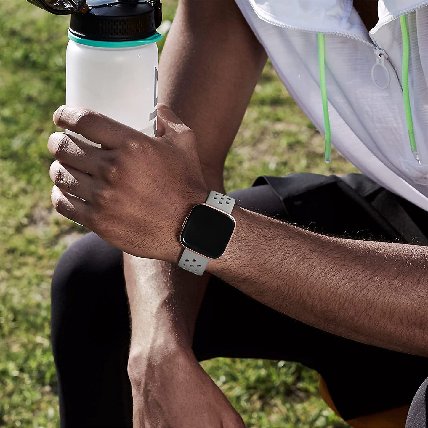 Witzon 4 Pack Compatible with Fitbit Versa / Versa Lite / Versa 2 Band, Breathable Replacement Wristbands Soft Silicone Sport Bands for Versa 2 Smart Watch for Women Men, Small, Black/White/Gray/Pink  Witzon   