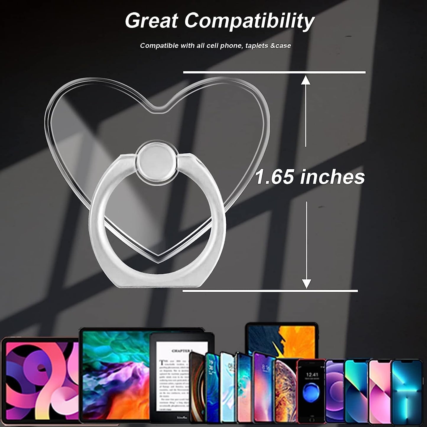 TACOMEGE Transparent Clear Phone Holder Ring Grips, Finger Ring Stand for Cell Phone Tablet (Heart-Clear)  TACOMEGE   