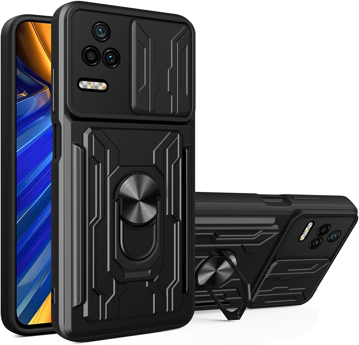 Ccsmall for Xiaomi Poco F4 Case Sliding Window Case with Card Holders, Redmi K40S Cover with Slide Camera Protection Built-In Magnetic Kickstand Case for Xiaomi Redmi K40S/Poco F4 LJK Black  CCSmall   