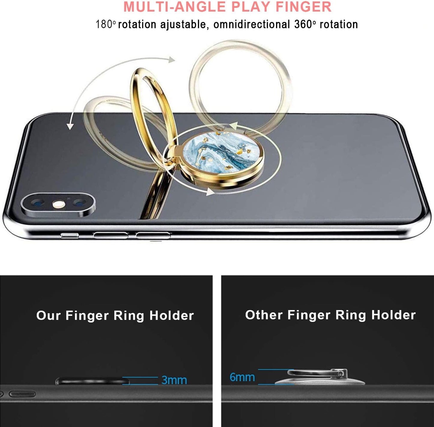 JIAXIUFEN Cell Phone Ring Stand Finger Holder Marble Glitter Grip Kickstand 360° Rotation Metal Ring Grip for Magnetic Car Mount Compatible with Iphone Samsung Galaxy Pixel All Smartphone Blue  JIAXIUFEN   