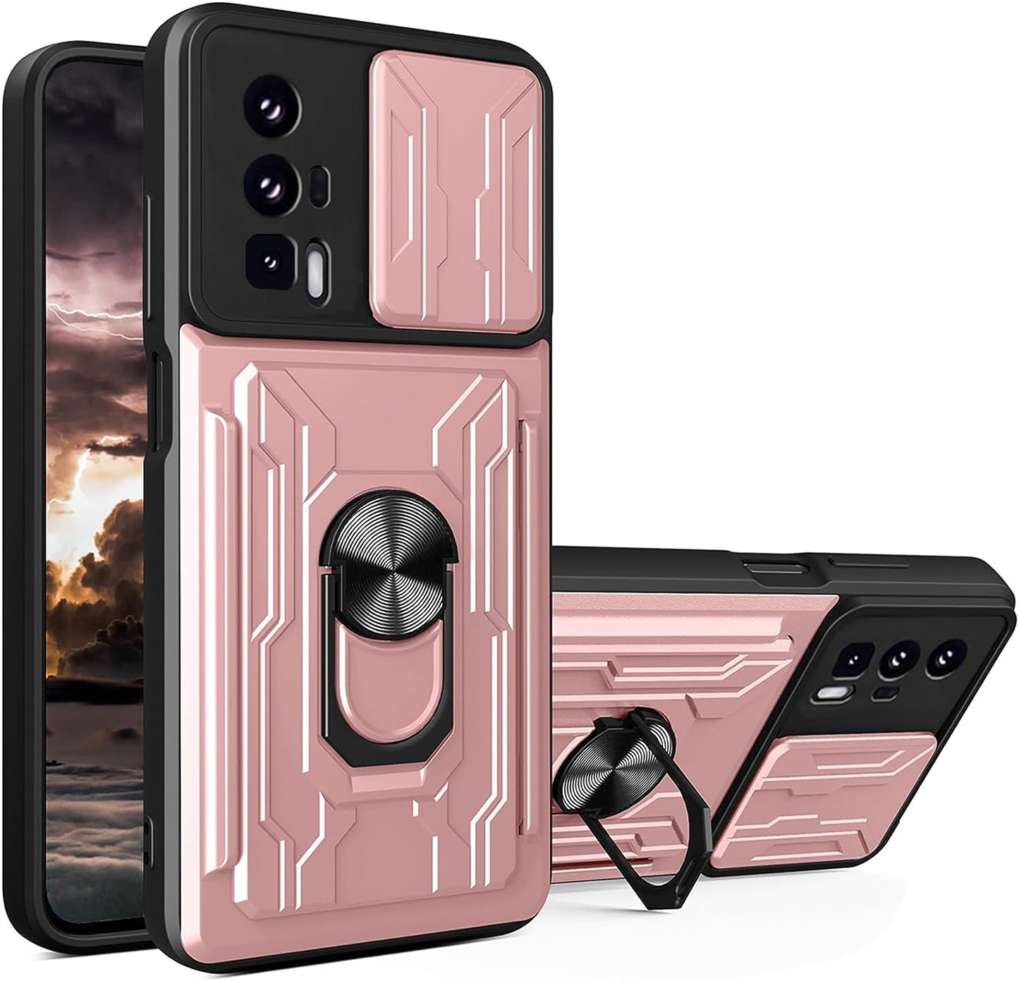 Tncavo for Xiaomi Poco F5 PRO 5G Case with Card Holder, Military Grade Shockproof Heavy Duty Protective with Rotating Ring Kickstand & Camera Cover for Redmi K60/ K60 PRO 5G LJ Blue  Tncavo Rose Gold Full 