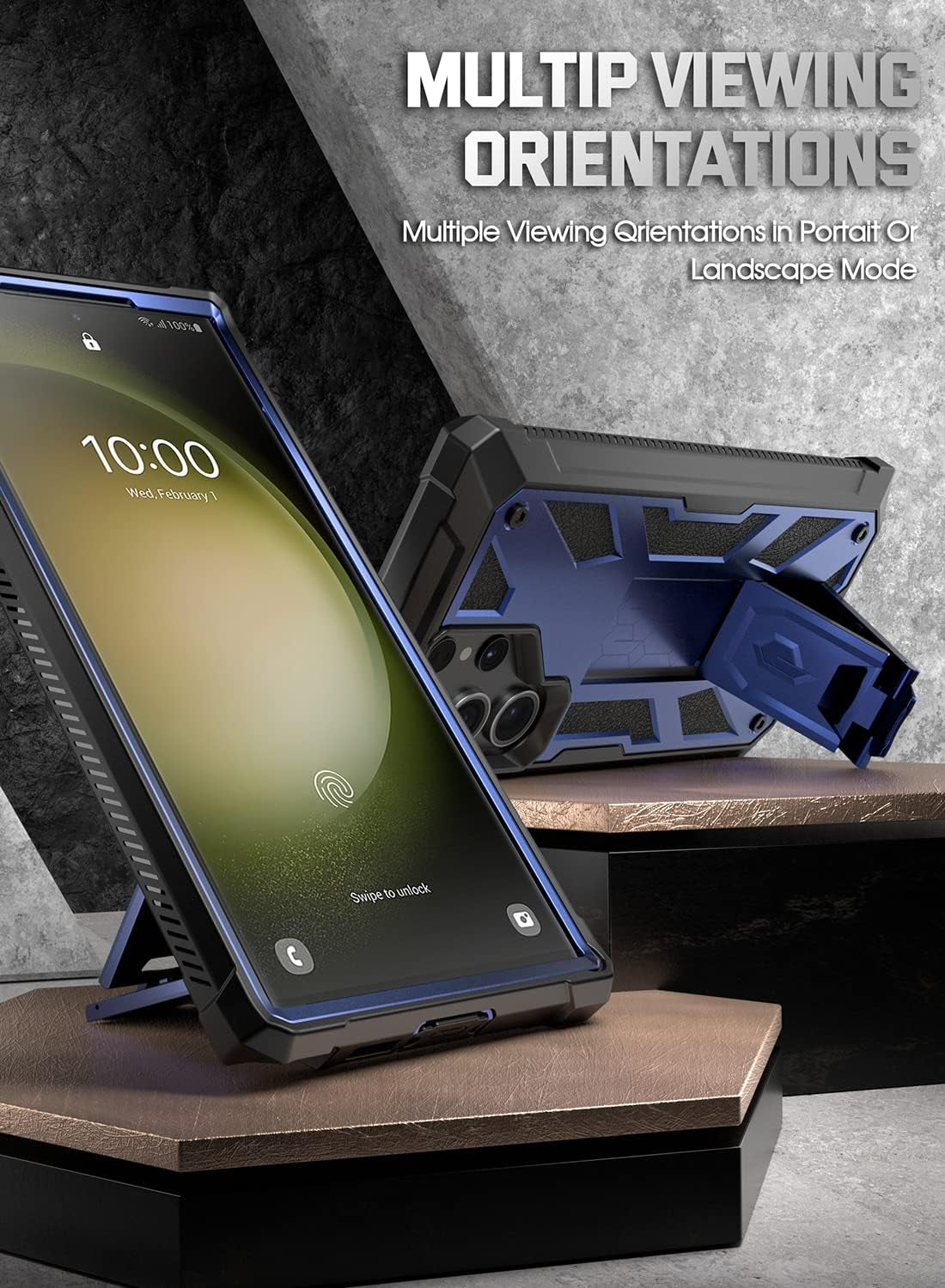 Poetic Spartan Case for Samsung Galaxy S23 Ultra 5G 6.8 Inch, Built-In Screen Protector Work with Fingerprint ID, Full Body Rugged Shockproof Protective Cover Case with Kickstand, Midnight Blue  Poetic   