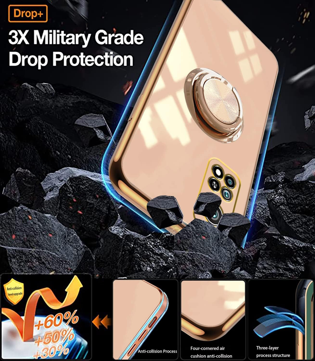 Wousunly Compatible with Xiaomi Mi 10T Case Ring Holder Magnet Green, Xiaomi Mi 10T Phone Case Xiaomi Mi 10T Pro Case Silicone Shockproof Plate Luxury Slim Cover (Xiaomi Mi 10T, Pink)  Wousunly   