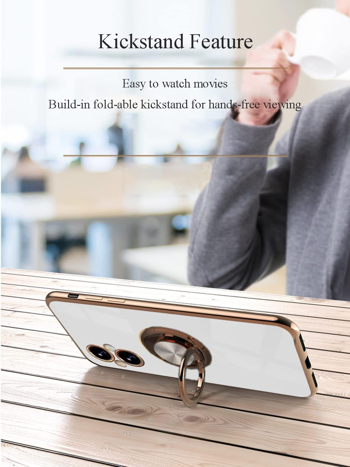 Yarxiawin Compatible for Oneplus Nord N20 5G Case Ring Holder Magnet Silicone, Oneplus N20 5G Case Thin Phone Case Aesthetic Black 360° Rotatable Metal Stand (White)  Yarxiawin   