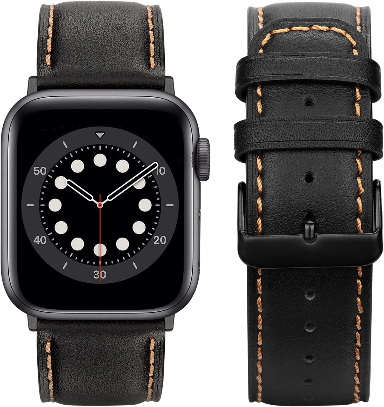 Tasikar Bands Compatible with Apple Watch Band 49Mm 45Mm 44Mm 42Mm Men Genuine Leather Replacement Bands Compatible with Apple Watch Ultra Series 8 7 (45Mm) SE 6 5 4 (44Mm) 3 2 1 (42Mm) - Black  Tasikar   