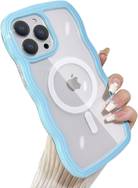 Yeddabox Compatible for Iphone 14 Pro Max Case with Magsafe, Wave Magnetic Phone Case Cute Water Ripple Candy Colors Frame Shockproof for Iphone 14 Pro Max Phone Case for Women 6.7 Inch - Blue  Yeddabox   