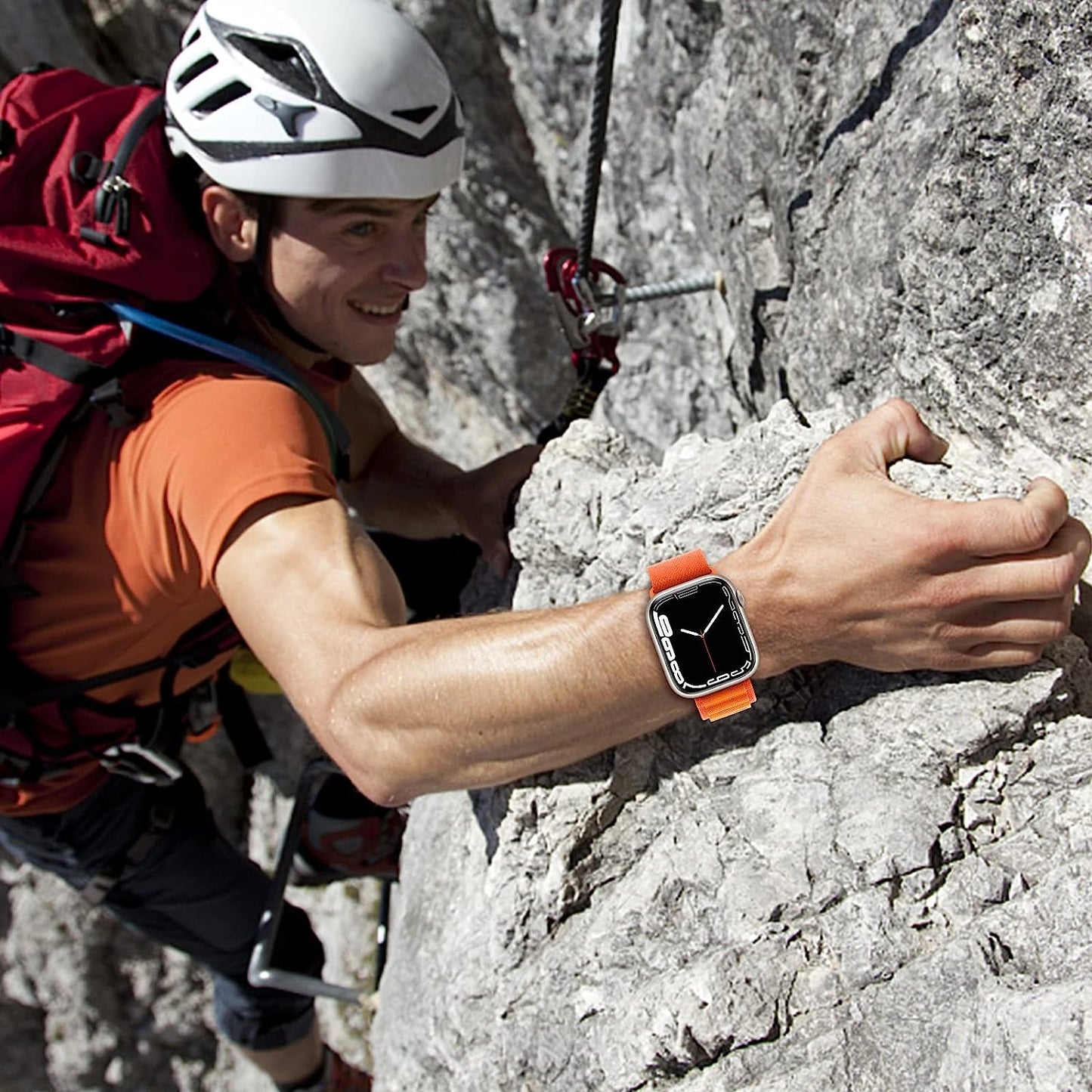 4 Pack Alpine Loop Nylon Band Compatible with Apple Watch Band 42Mm 44Mm 45Mm 49Mm Women Men, Adjustable with Metal G-Hook Strap for Iwatch Ultra Series SE 8/7/6/5/4/3/2/1,Black/Orange/Starlight/Green  FnKer   