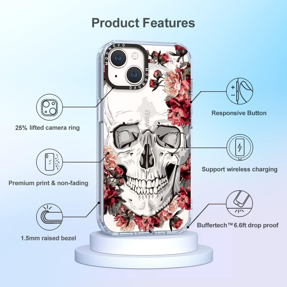MOSNOVO Compatible with Iphone 14 plus Case, [Buffertech 6.6 Ft Drop Impact] [Anti Peel off Tech] Transparent Clear TPU Bumper Phone Case Cover with Floral Skull Designed for Iphone 14 plus 6.7"  MOSNOVO   