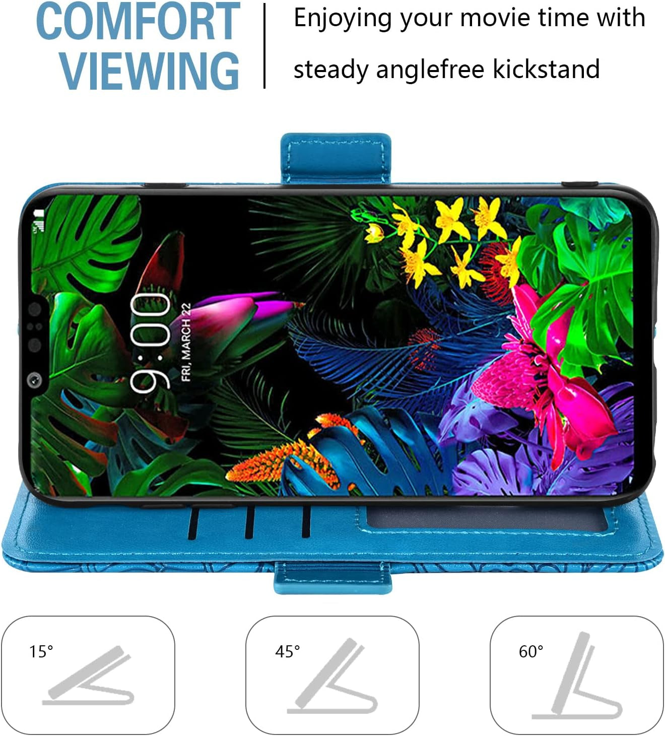 Compatible with LG G8 Thinq Wallet Case and Tempered Glass Screen Protector Card Holder Stand Leather Flip Cell Accessories Phone Cover for LGG8 Thin Q G 8 LG8 G8Thinq Lgg8Thinq 8G Women Men Blue  Asuwish   