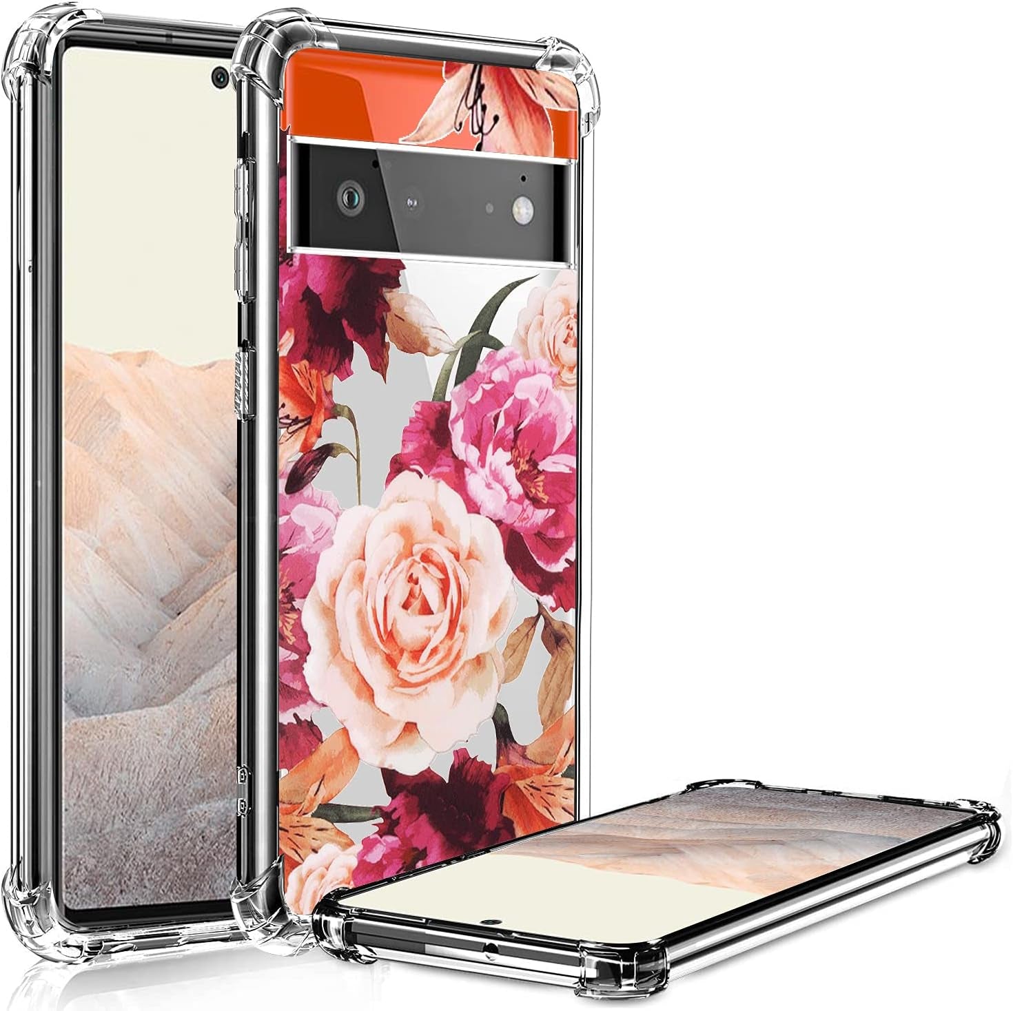 (3 Pack) for Google Pixel 6 Case, for Pixel 6 Case, Shock-Absorption Anti-Scratch Crystal Clear Soft TPU Bumper Protective Phone Case Cover for Google Pixel 6 (2021), Flower  HAIJ   