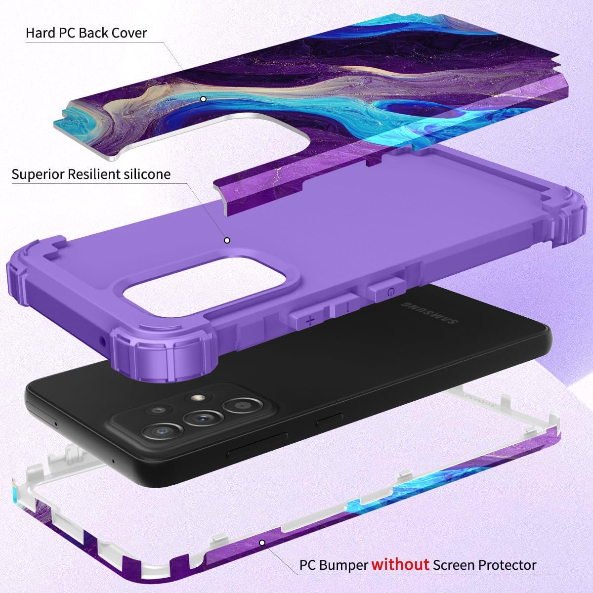 Hocase for Galaxy A53 5G Case, Heavy Duty Shockproof Protection Soft Silicone Rubber Bumper+Hard Plastic Hybrid Protective Case for Samsung Galaxy A53 5G (6.5" Display) 2022 - Blue Purple Marble  Hocase   