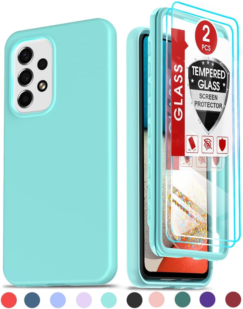 Leyi for Samsung A53 5G Case, Samsung Galaxy A53 5G Case with [2 X Tempered Glass Screen Protector], Full-Body Shockproof Soft Liquid Silicone Protective Phone Cover Case for Samsung A53, Black  LeYi Mint  