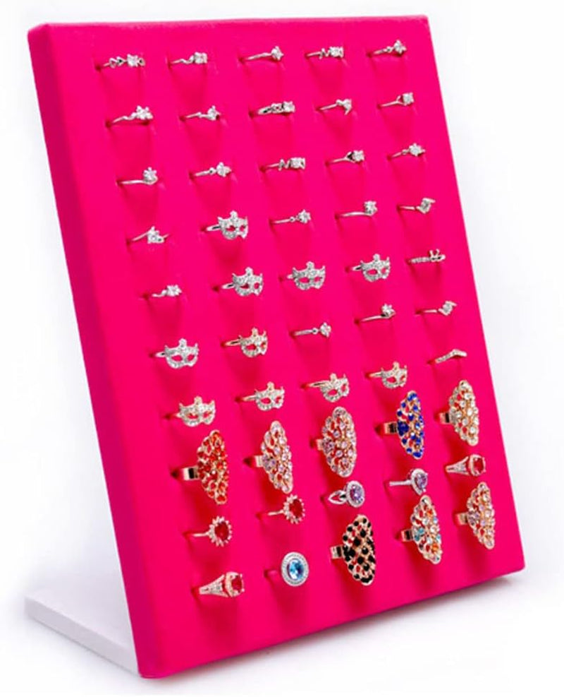 Homeanda Black Velvet L-Shaped 50 Slots Ring Earring Jewelry Display Tray Organizer Holder (L-Shaped 50 Slots-Black)  Homeanda L-Shaped 50 Slots-Hot Pink  