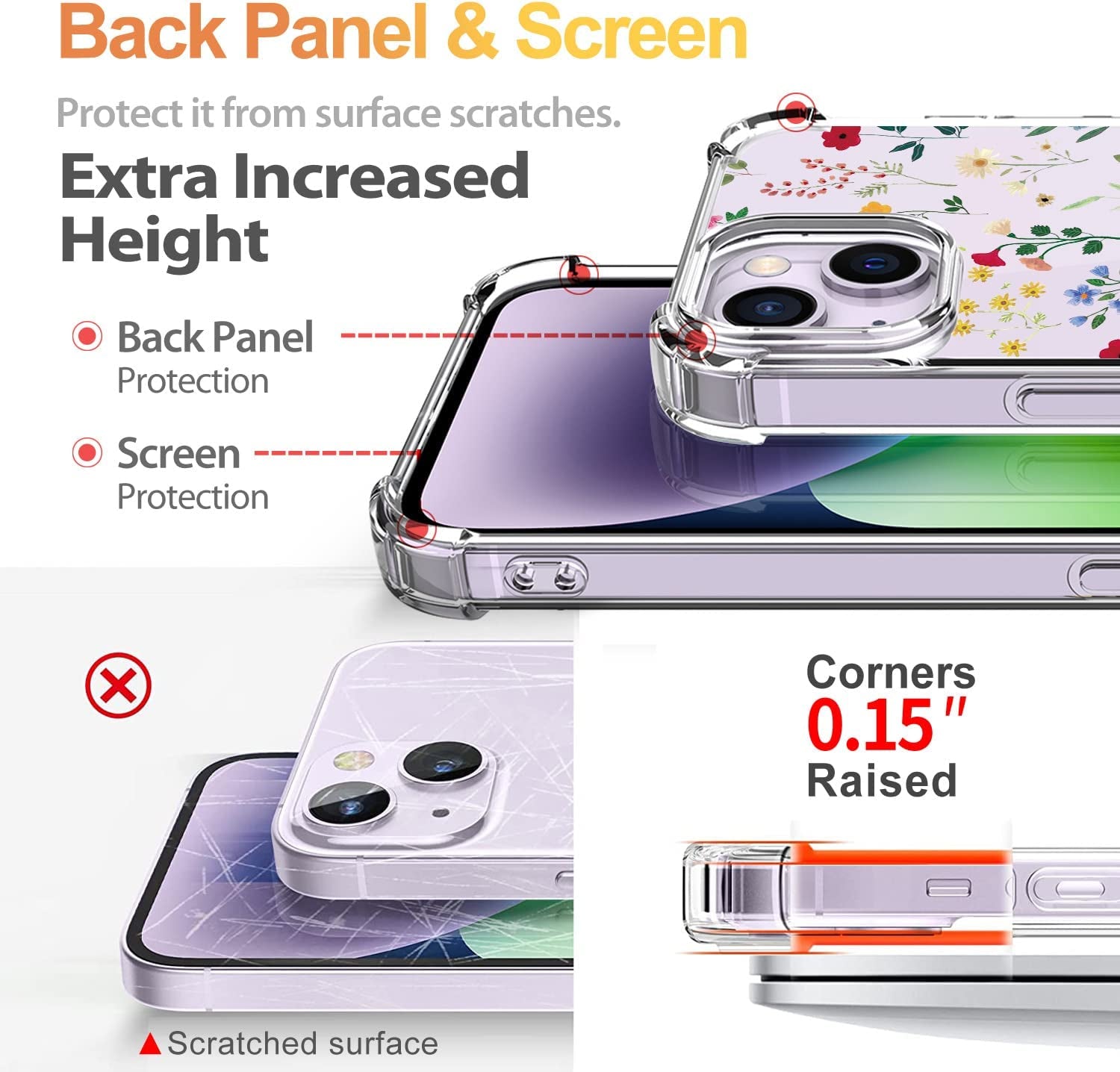 YOYORI Compatible with Iphone 14 Case with Screen Protector, Flower Pattern Design, Floral Clear Women Phone Case Shockproof Protective Soft TPU Bumper Cover 6.1 Inch 2022(Flowers and Plants)  YOYORI   