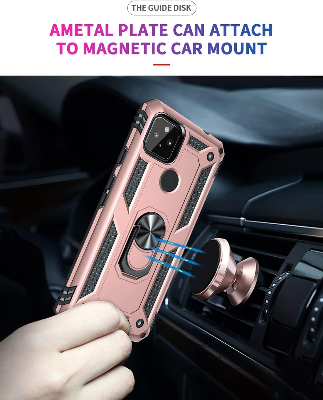 Zoeirc for Pixel 4A 5G Case, Pixel 5XL G025I Case with Tempered Glass Screen Protector, [Military Grade] Magnetic Car Ring Holder Mount Protective Phone Cover Case for Google Pixel 4A 5G (Rose Gold)  Zoeirc   