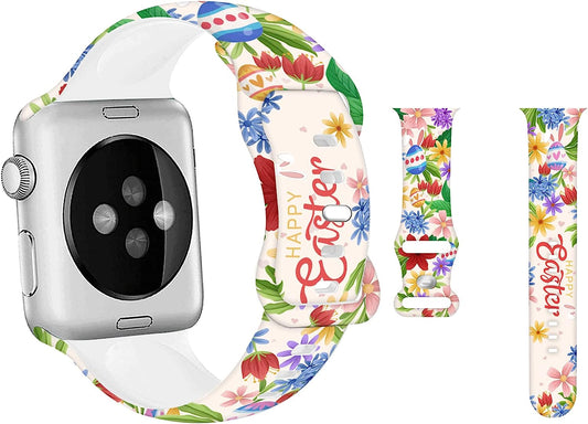 Hi-Yoohere Cute Easter Eggs Bunny Pattern Bands Compatible with Apple Watch 38Mm 40Mm 41Mm S/M, Kids Girls Women Adjustable Soft Silicone Wristband Strap for Iwatch SE & Series 7/6/5/4/3/2/1 (Color 5)  Hi-Yoohere   